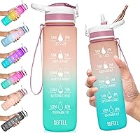 Vista 1 de HydroMATE - Botella de agua de 32 oz con popote y marcas motivacionales de horarios, reutilizable, a prueba de fugas, sin BPA, horas marcadas