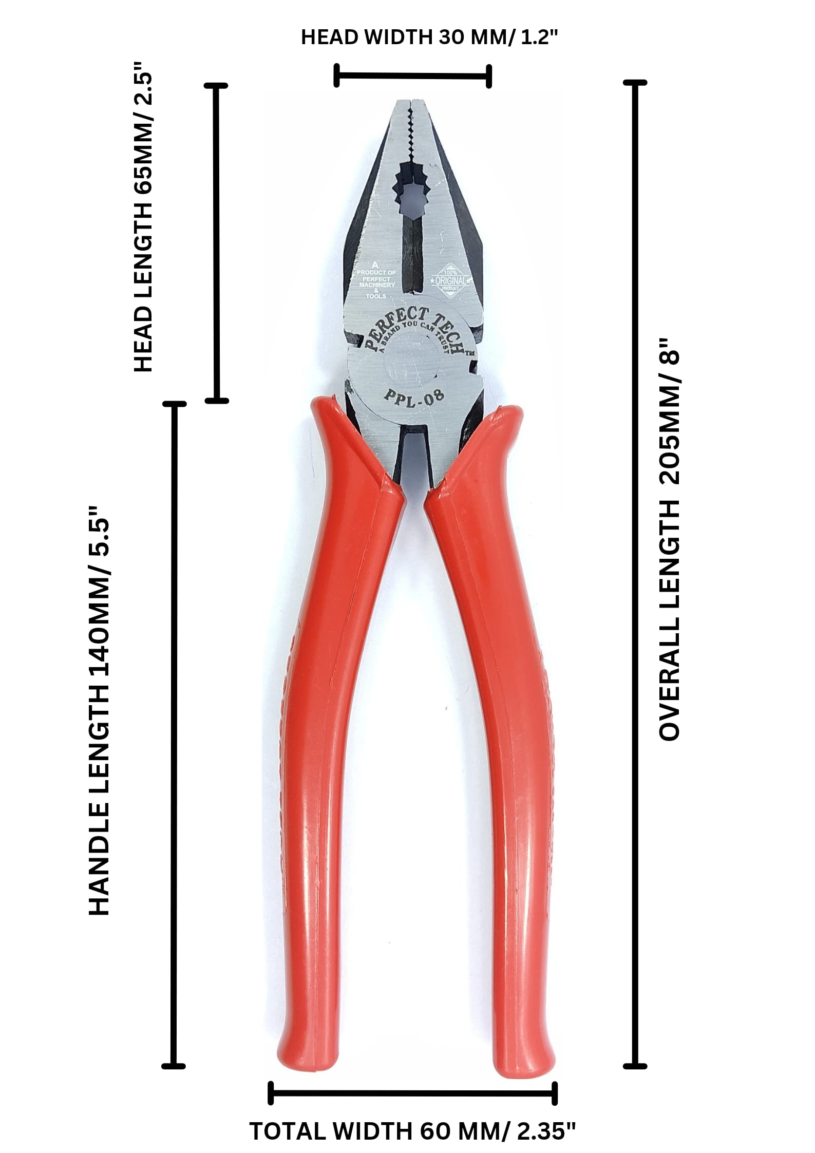 PERFECT TECH Combination Cutting Plier | 8-inch Industrial & Plumber Hand Tools | Anti-Rust Properties Gripping 3