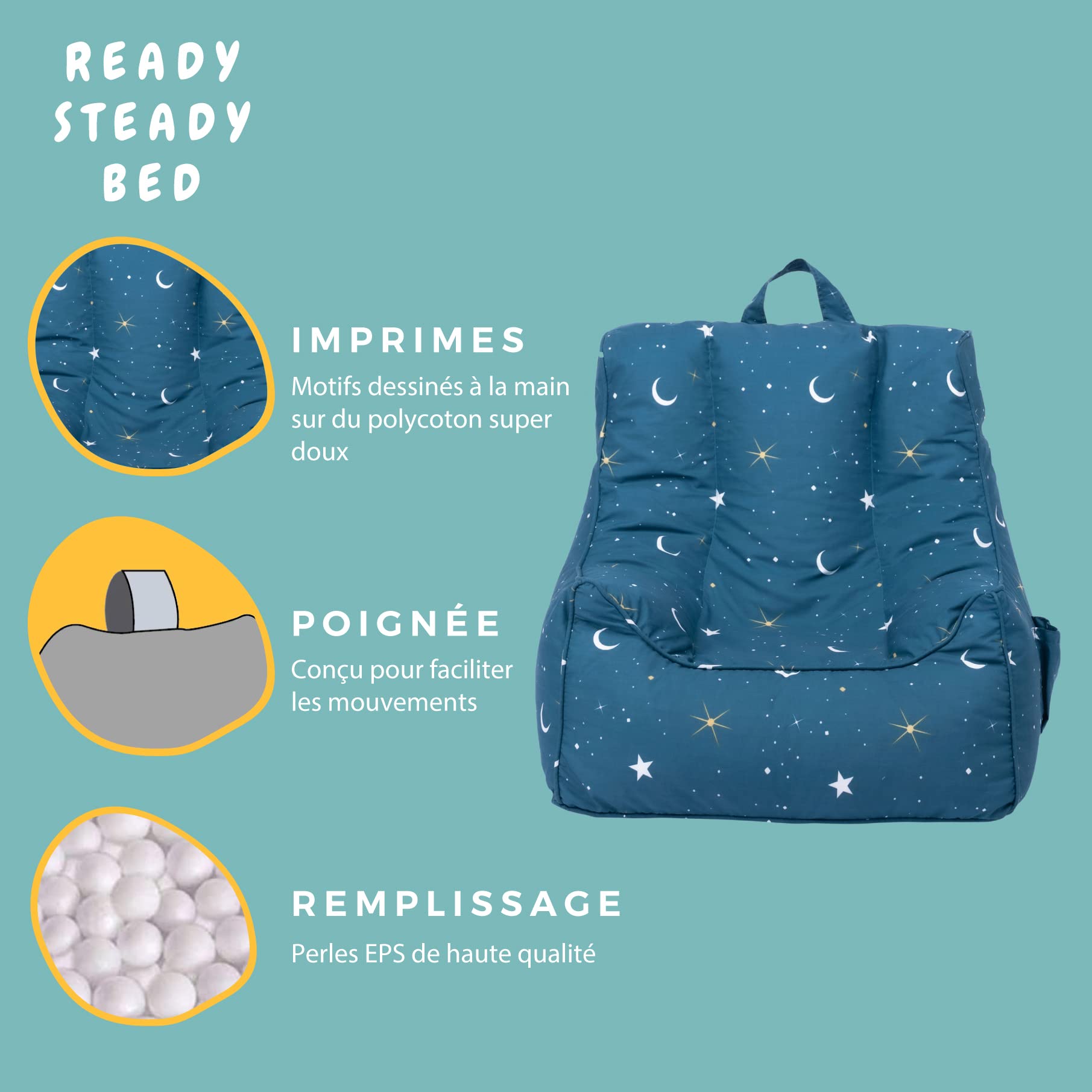Ready Steady Bed Fauteuil Poire pour Enfants avec Pouf | Canapé pour Salle de Jeux avec sièges Souples et sécurisés pour Les Enfants | Fauteuil Ergonomique pour Les Tout-Petits | (Clair de Lune)