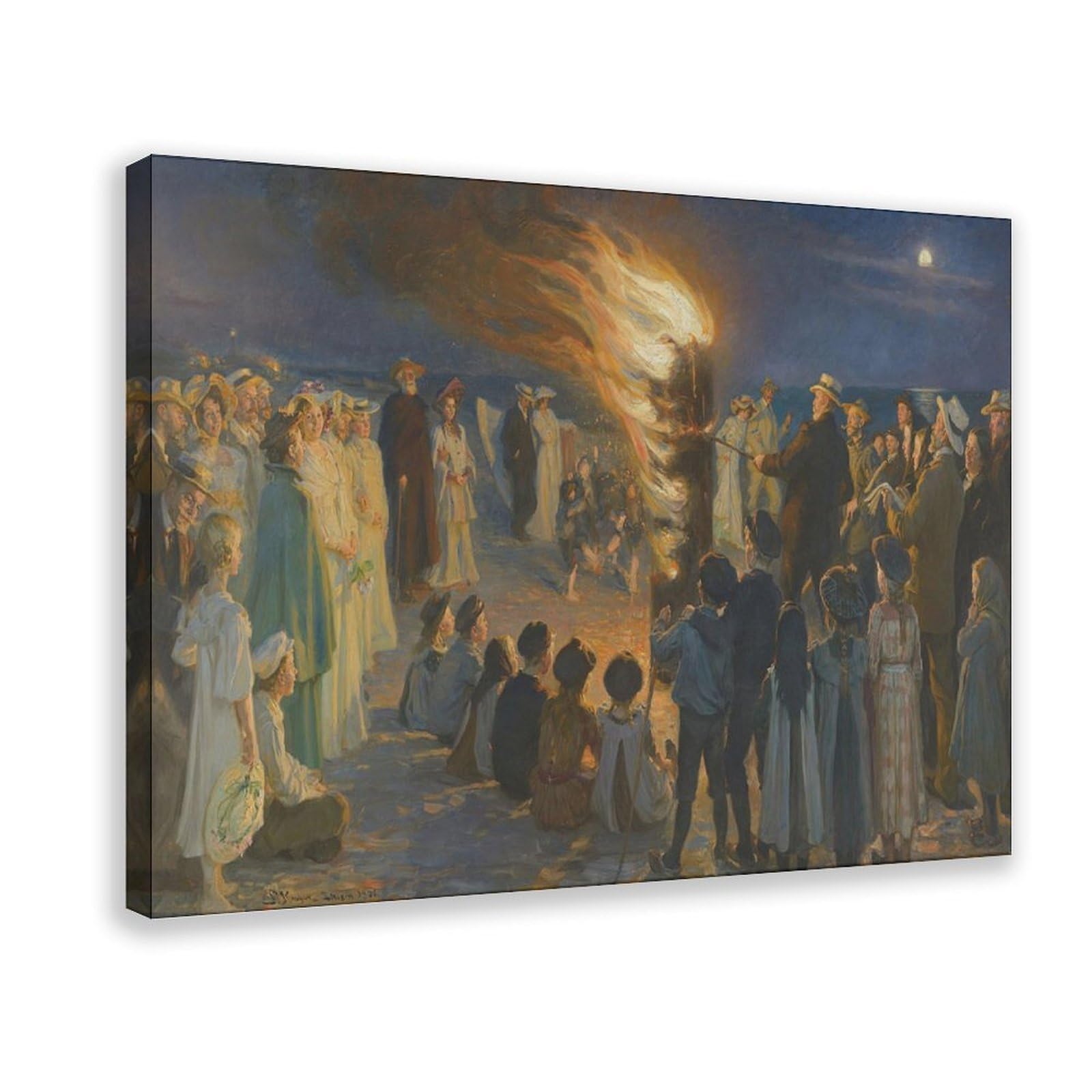 WCYB Peder Severin Kroyer - Midsummers Eve Bonfire on Skagens Beach Prints Posters Canvas Deco Paintings Wall Art For Office Living Room Hangable Frame 16"