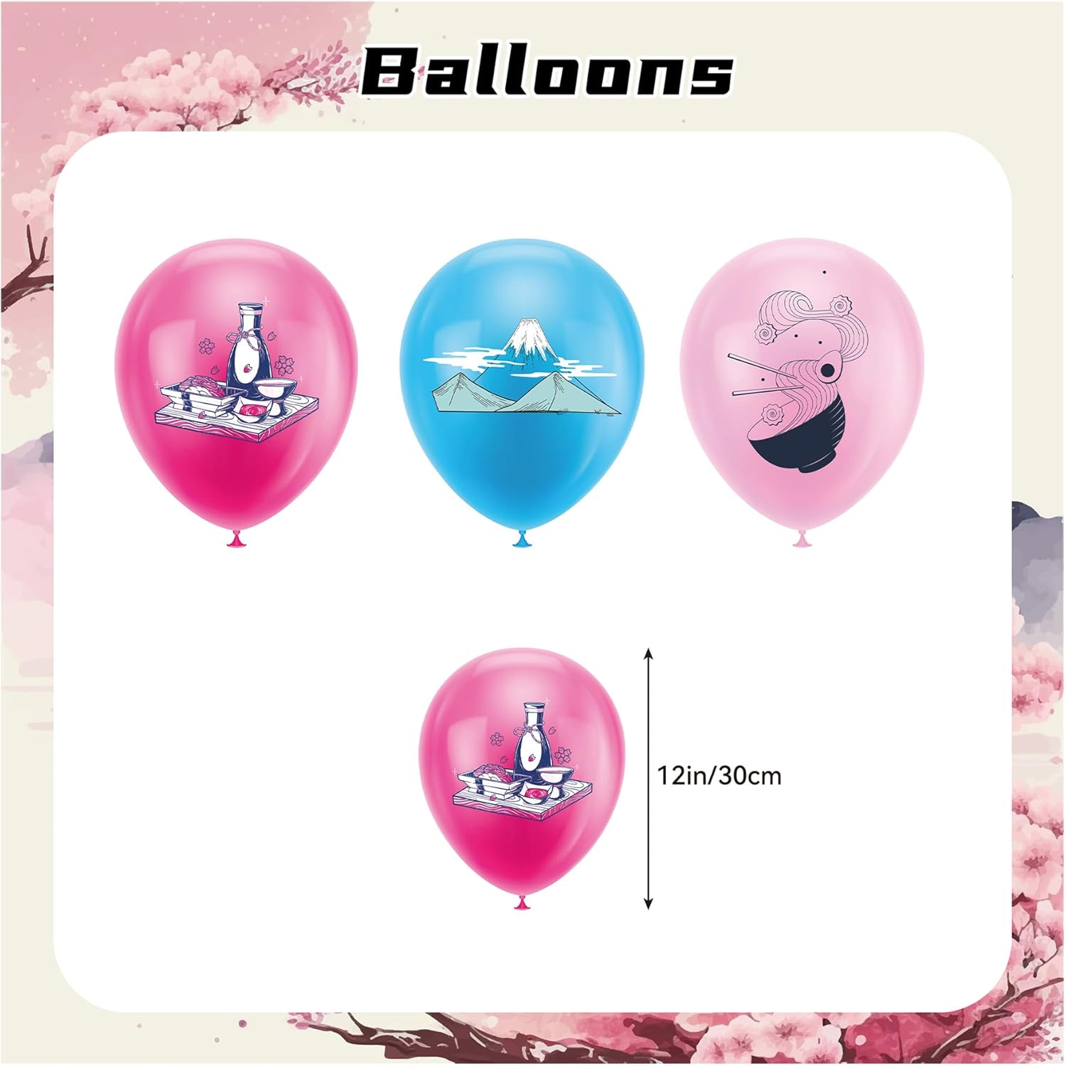 Japanese Party Decorations Japanese Birthday Party Supplies Set, Includes Birthday Banner, Cake Topper, Cupcake Toppers, Latex Balloons - Image 6