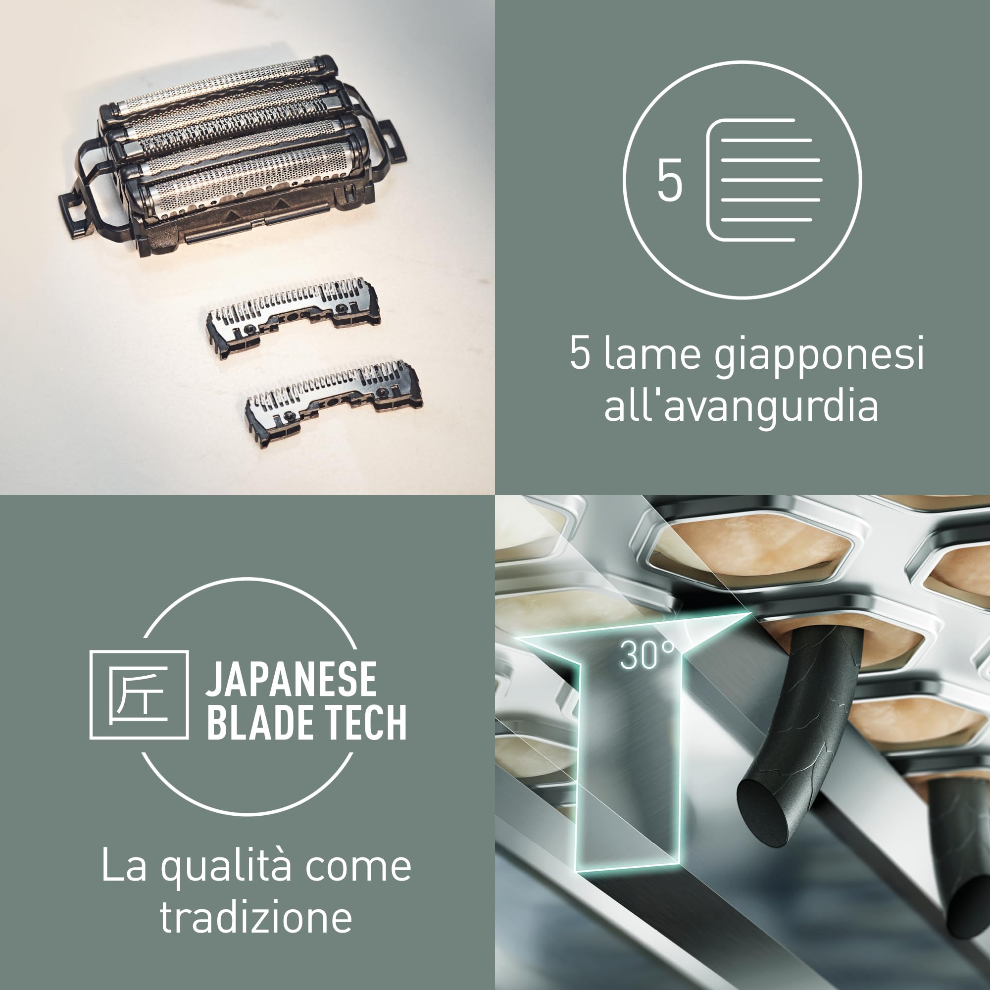Panasonic WES9032Y1361 Lame di Ricambio per Rasoi Elettrici ES-LV97, ES-LV95, ES-LV81, ES-LV69, ES-LV67, ES-LV65 e ES-LV61, Set Combinato, Sistema a 5 Lame, Acciaio Inox Giapponese, Impermeabile