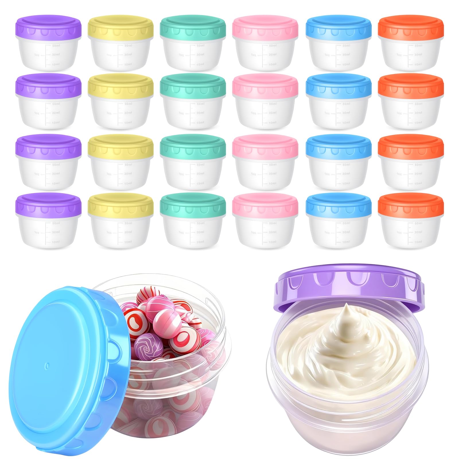 Mdputy Colorful 24 Pcs Salad Dressing Pots 80Ml, Small Food Containers Pp Leakproof Snack Pots Stackable Condiment Containers Round Salad Pot With Lid For Sauce Yogurt Fruit