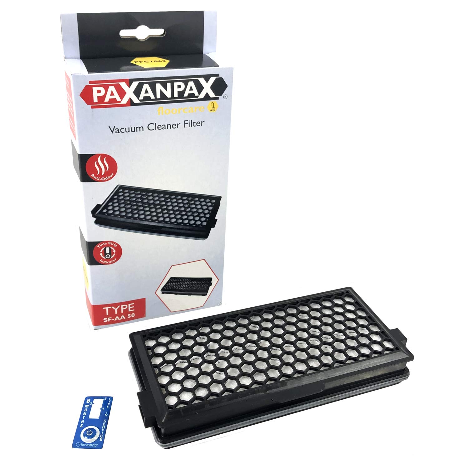 Paxanpax PFC1062 Anti Odour Vacuum Cleaner Filter with Timestrip Indicator for Miele SF-AA50 9616110 S4000, S5000, S6000, S8000, Black