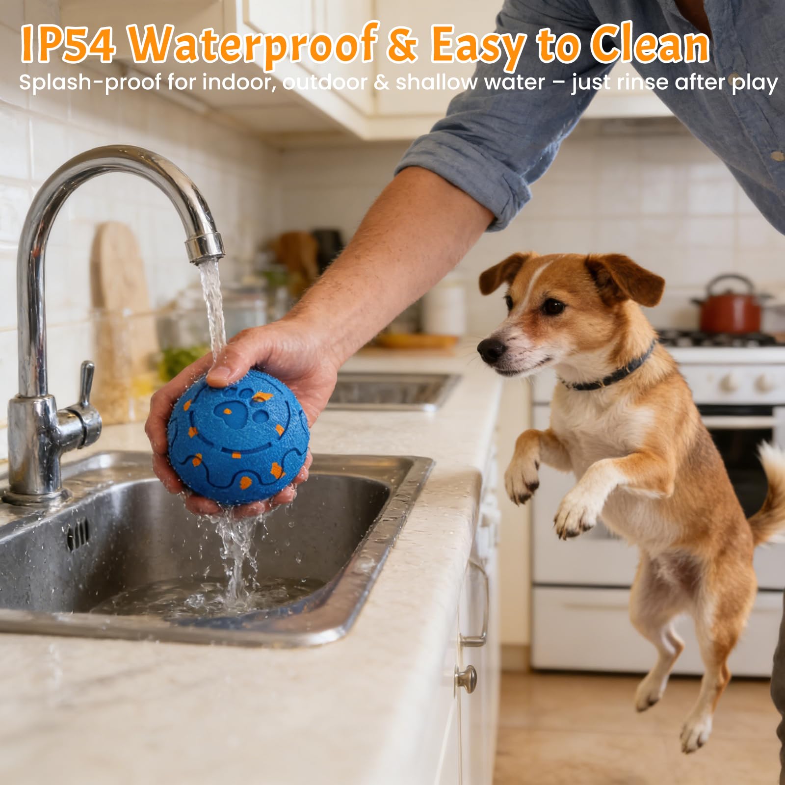 Juguetes interactivos para perros grandes, movimiento inteligente automático, acción de rebote y rodamiento, duradero E-TPU resistente a las mordidas, recargable e impermeable para perros