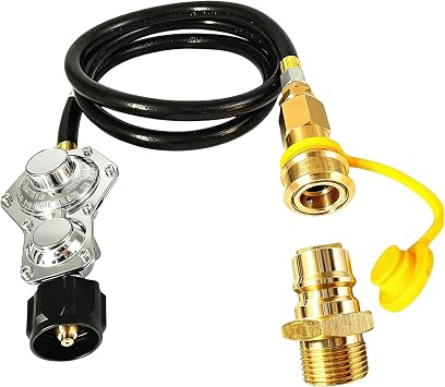 Two Stage Propane Regulator & 5FT Hose, QCC1/Type1 & 3/4" Quick Disconnect, 190000 BTU/Hr, Compatible with Tri Fuel Generators & Gas Appliances