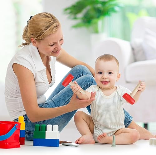 Miniatura 6 de Martillo de juguete de simulación de martillos de madera de plástico para niños pequeños, herramientas de mantenimiento portátiles para niños,