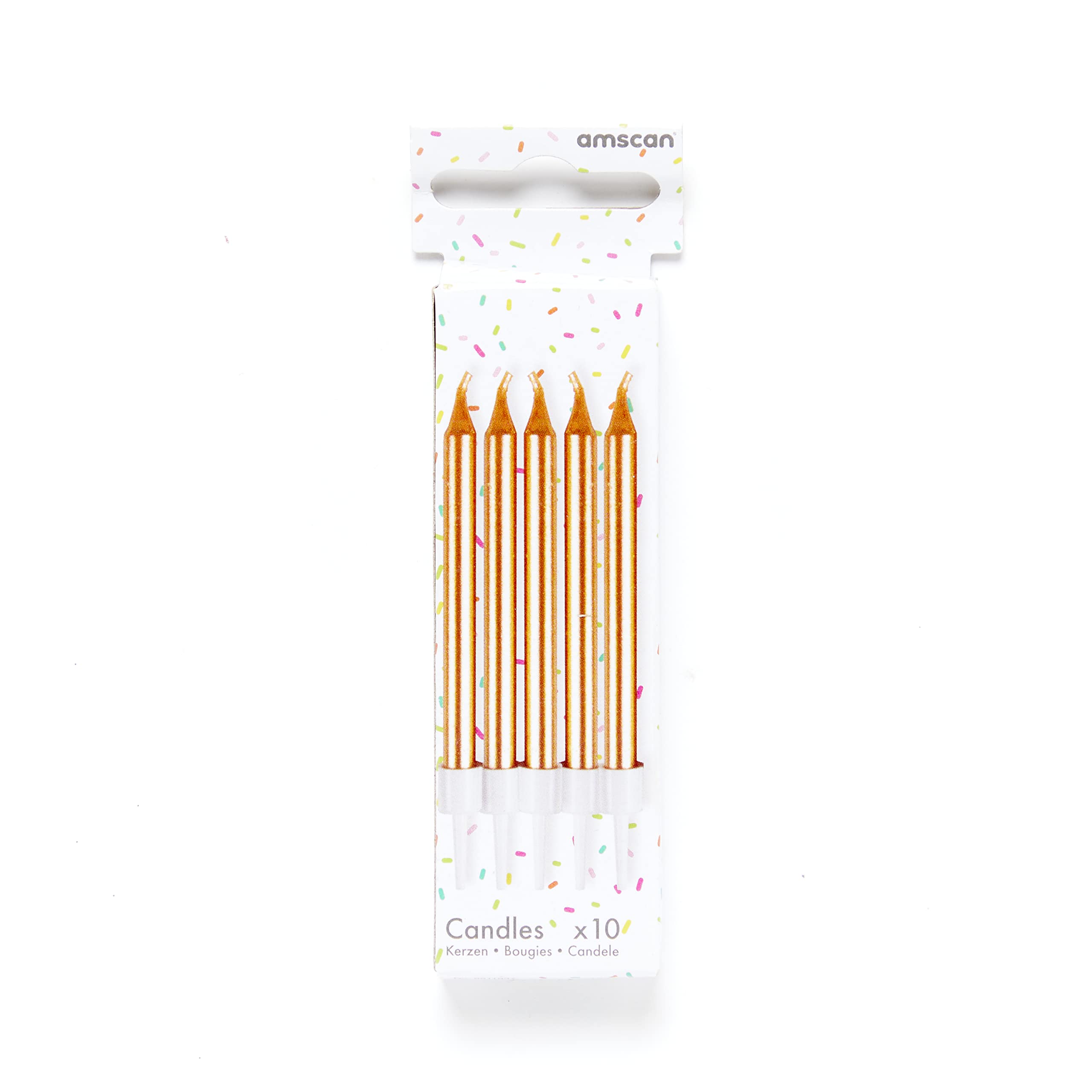 Amscan 9911937 - Metallic Gold Cake Candles & Holders - 10 Pack, 6 cm - Image 2