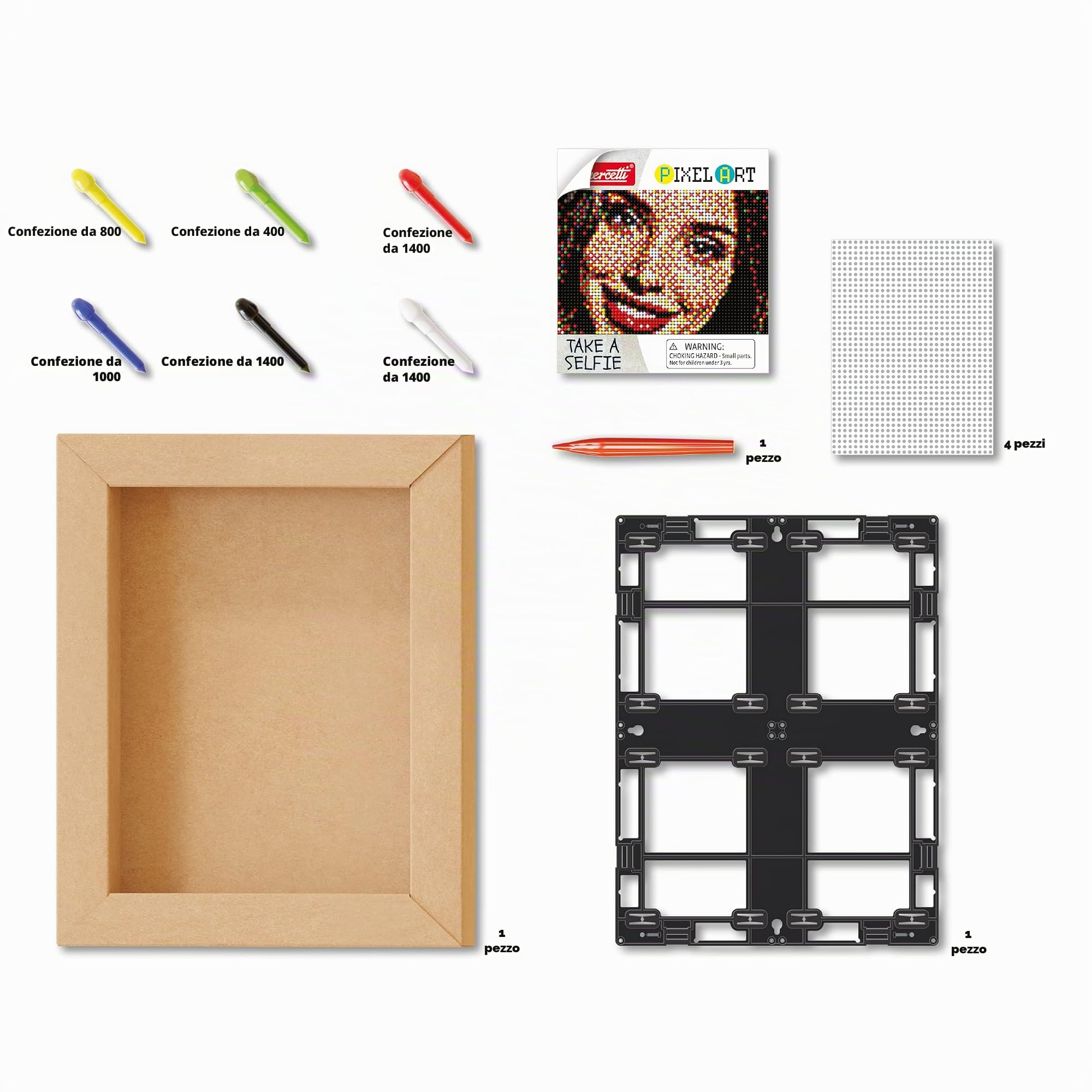 Quercetti Pixel Art 4 Take A Selfie, Crea un Mosaico con Chiodini per Bambini Personalizzato da una tua Foto, Giochi Creativi Bambina 10 Anni e Adulti, Regalo Bambina 10 Anni, 4 Tavolette 33x24,5 cm