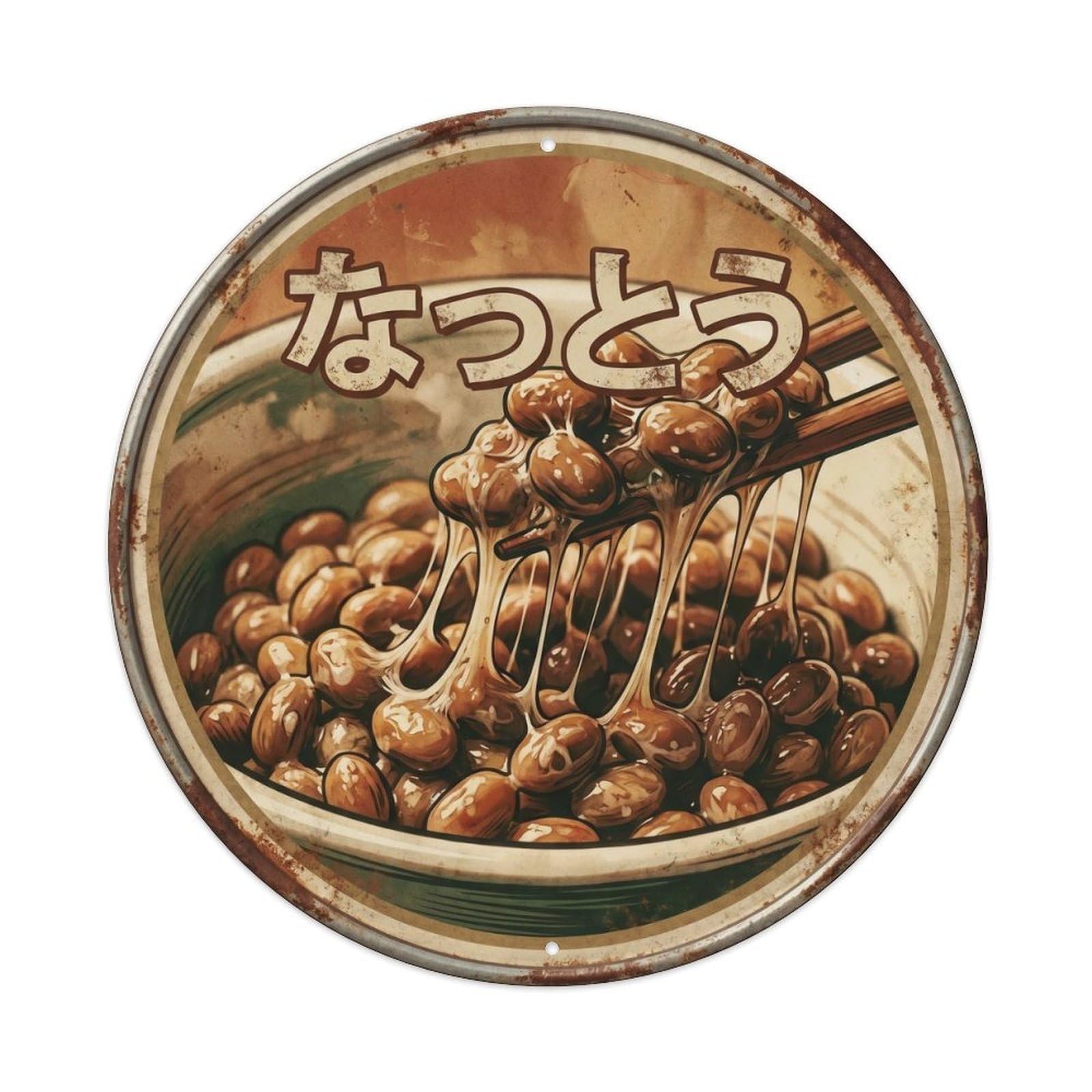 Cxhjca 8X8inch(20X20cm) Natto Japanese Comfort Food Roadside Diner Breakfast Metal Tin Sign