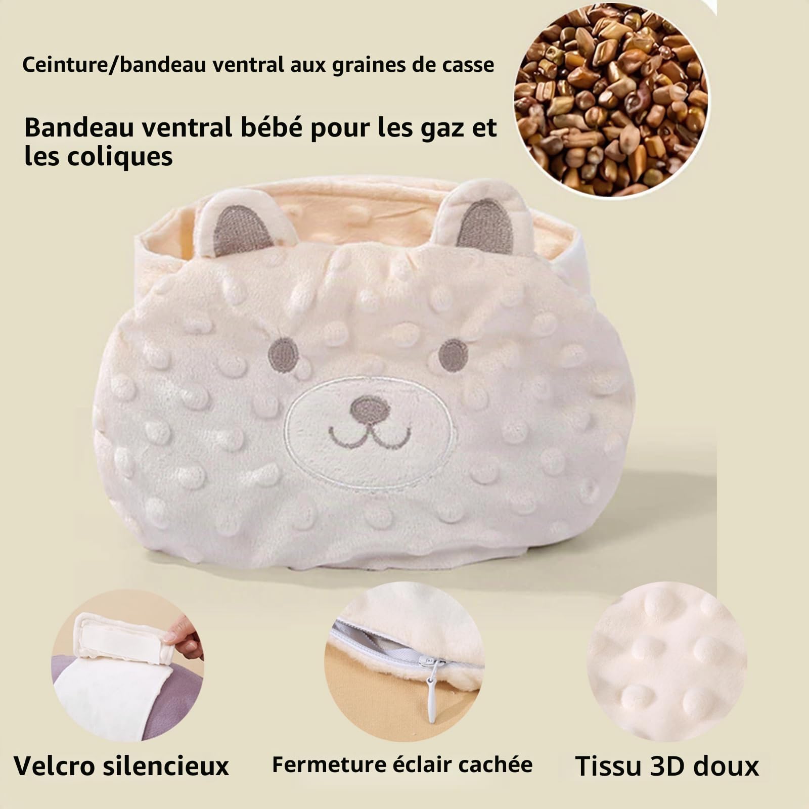 Soulagement des coliques et des gaz pour bébé – Enveloppe chauffante à base de graines de cassia, ceinture d'emmaillotage pour bébé soulage et apaise les gaz, les ballonnements et les maux
