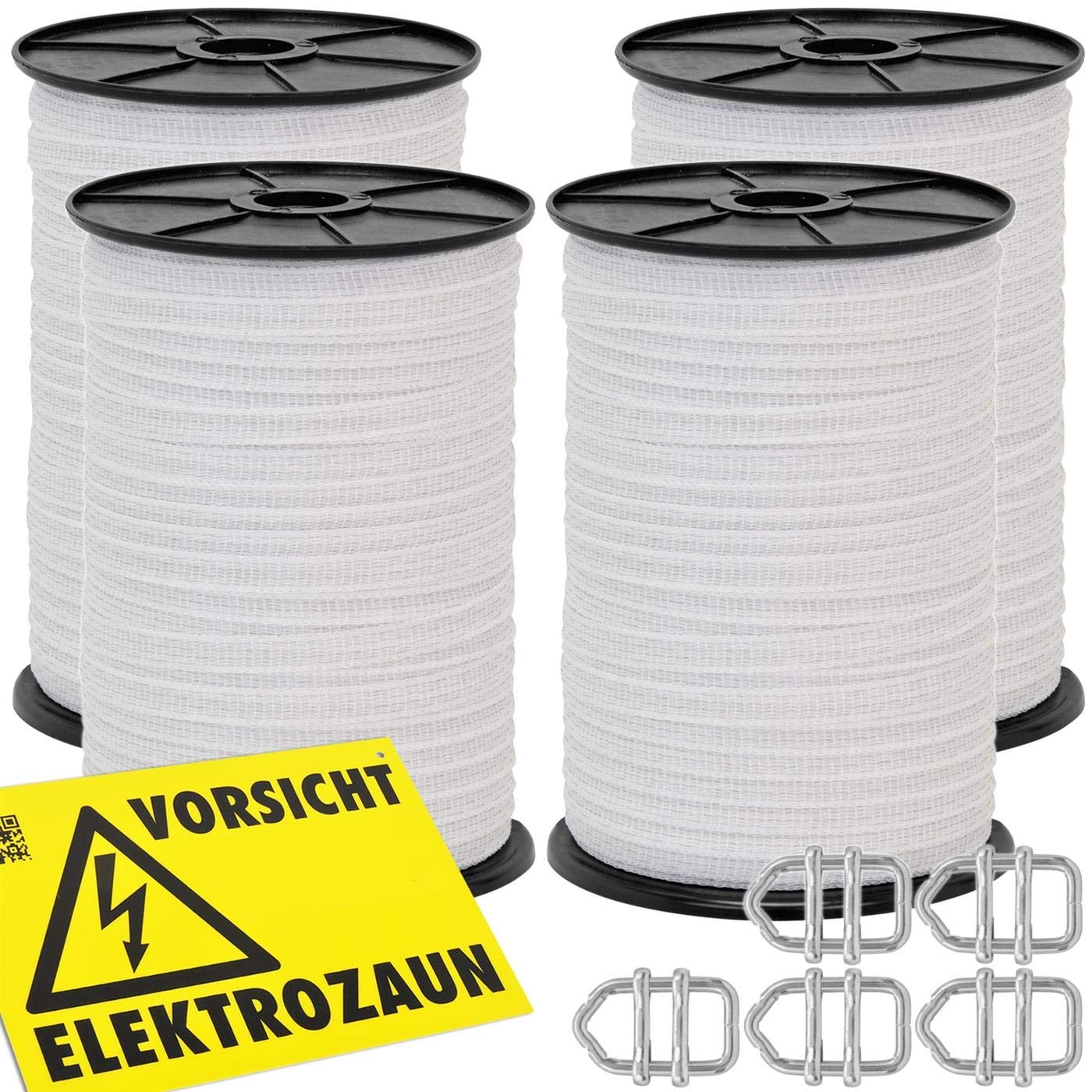 VOSS.farming 4 pz. Nastro per Recinzione elettrica, Lunghezza 250 m e Larghezza ca.10 mm, con Fili in Acciaio Inox 4 x 0,16, Colore Bianco