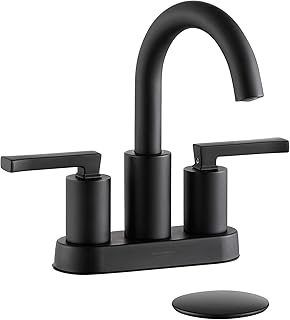 Matte Black 4 inch Bathroom Faucet Centerset, Contemporary High-Arc 2-Handle Bath Vanity Sink Faucet Tap for 3-Holes 4-in ...