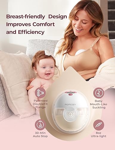 Miniatura 4 de Momcozy M5 - Extractor de leche inteligente controlado por aplicación, bomba eléctrica inalámbrica manos libres, 3 modos, 9 niveles de succión, sin