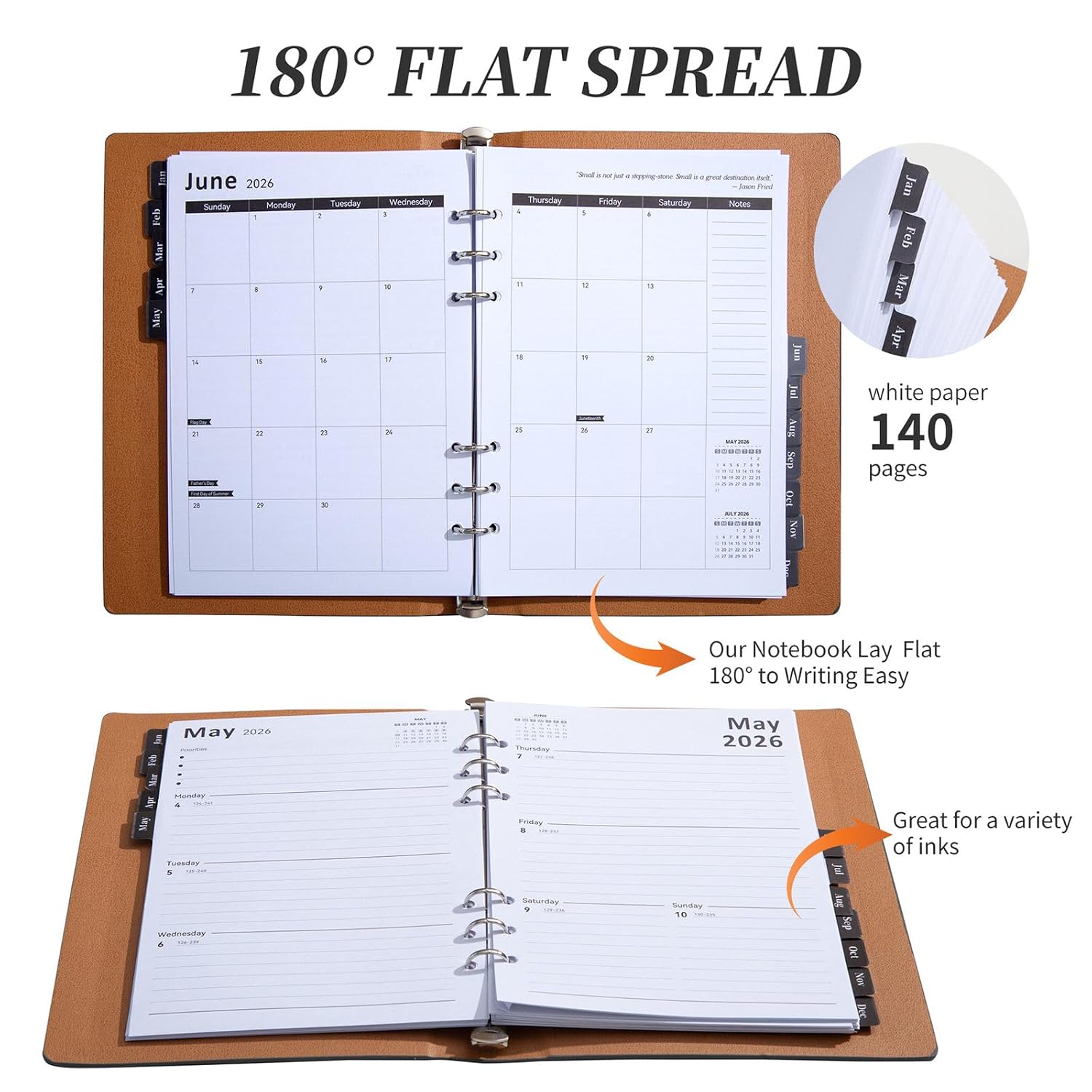 Uqezagpa 2026 Weekly Planner, Refillable 6-Ring Binder With Leather Cover, Portable Office School Supplies