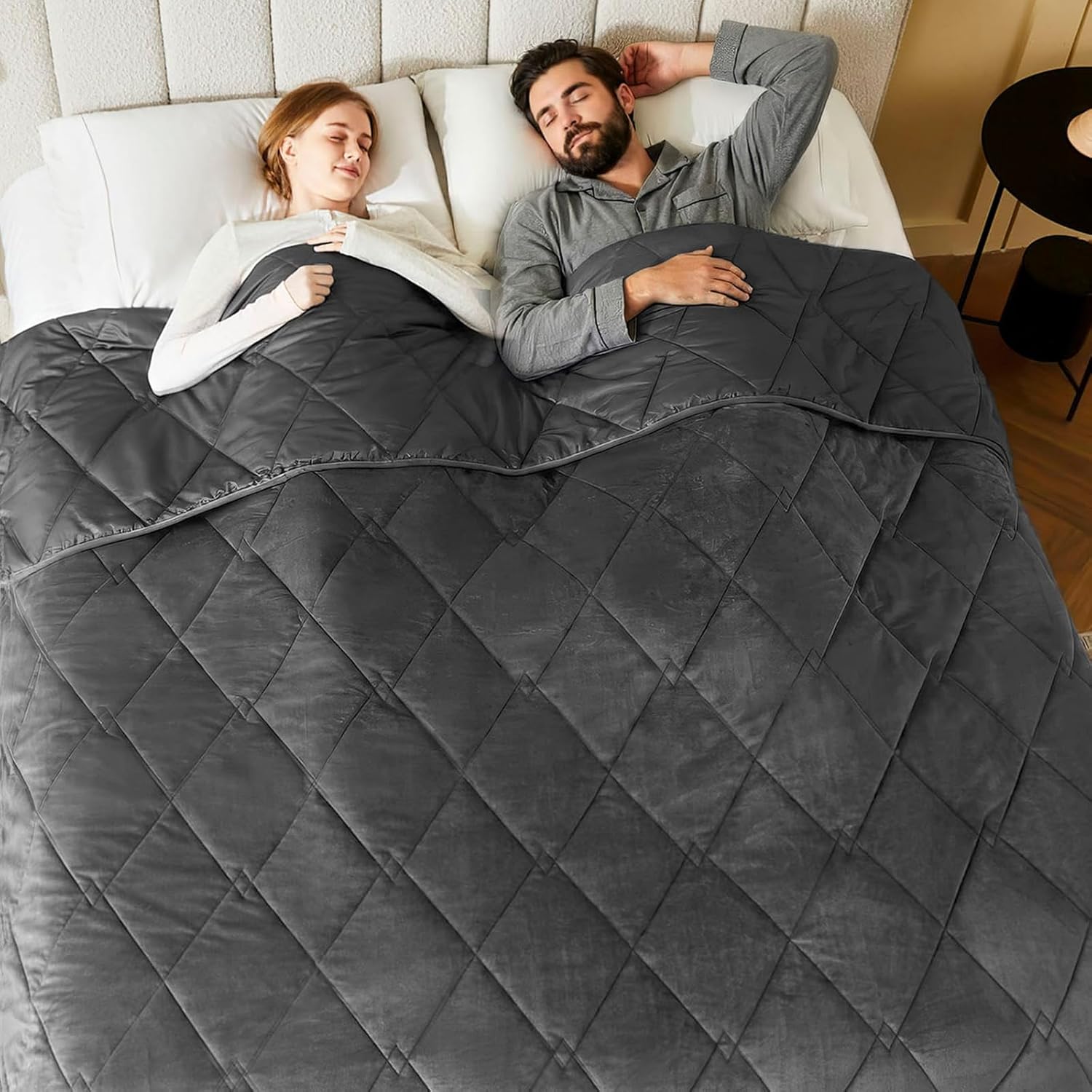 L'AGRATY King Size Weighted Blanket for Adults 30lbs, 88"x104" — Cooling Breathable Heavy Blanket with Glass Beads for Sleeping Perfect for Hot Sleepers & Couples Machine Washable All-Season Grey