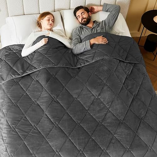 L'AGRATY Manta con peso de tamaño Queen para adultos de 15 libras, 60 x 80 pulgadas, manta fresca y transpirable con cuentas de vidrio para dormir,