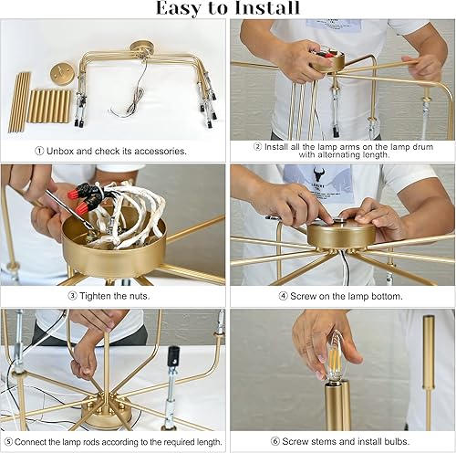 Miniatura 7 de Moderno candelabro dorado de granja, candelabro rústico de 8 luces, candelabros colgantes industriales para comedor, cocina, vestíbulo, entrada,