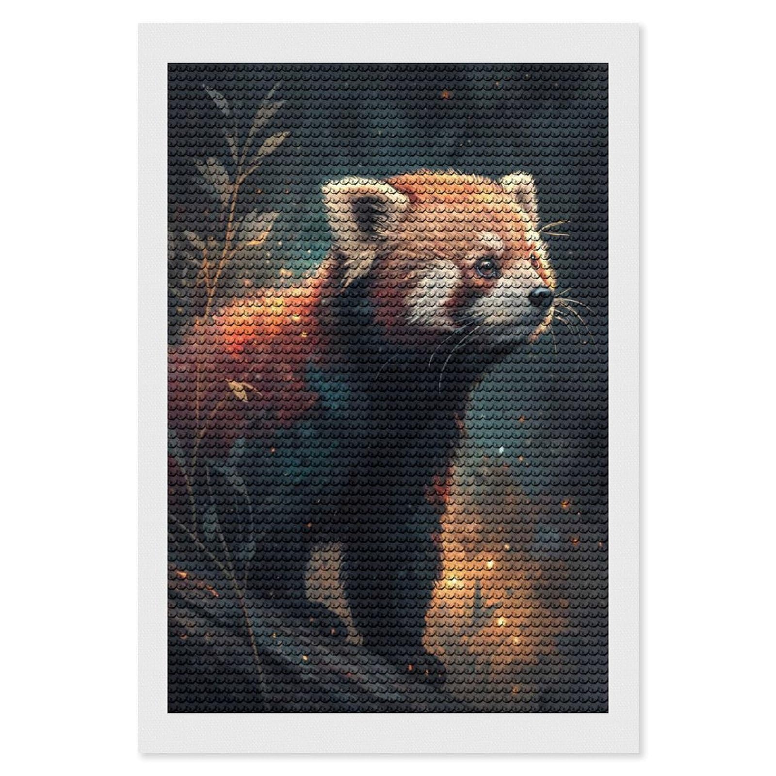 Junmoney Red Panda in Cosmic Forest DIY Diamond Art Canvas Kit 8"x12", Christmas Gift, for Family Craft Time, Leisure Activity, Home Wall Art