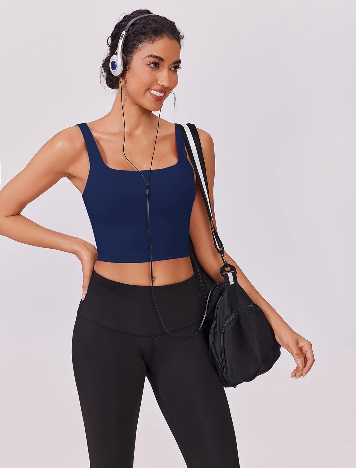 PINSPARK Sports Bra for Women Square Neck Longline Tank Top with Built in Bra - Image 4