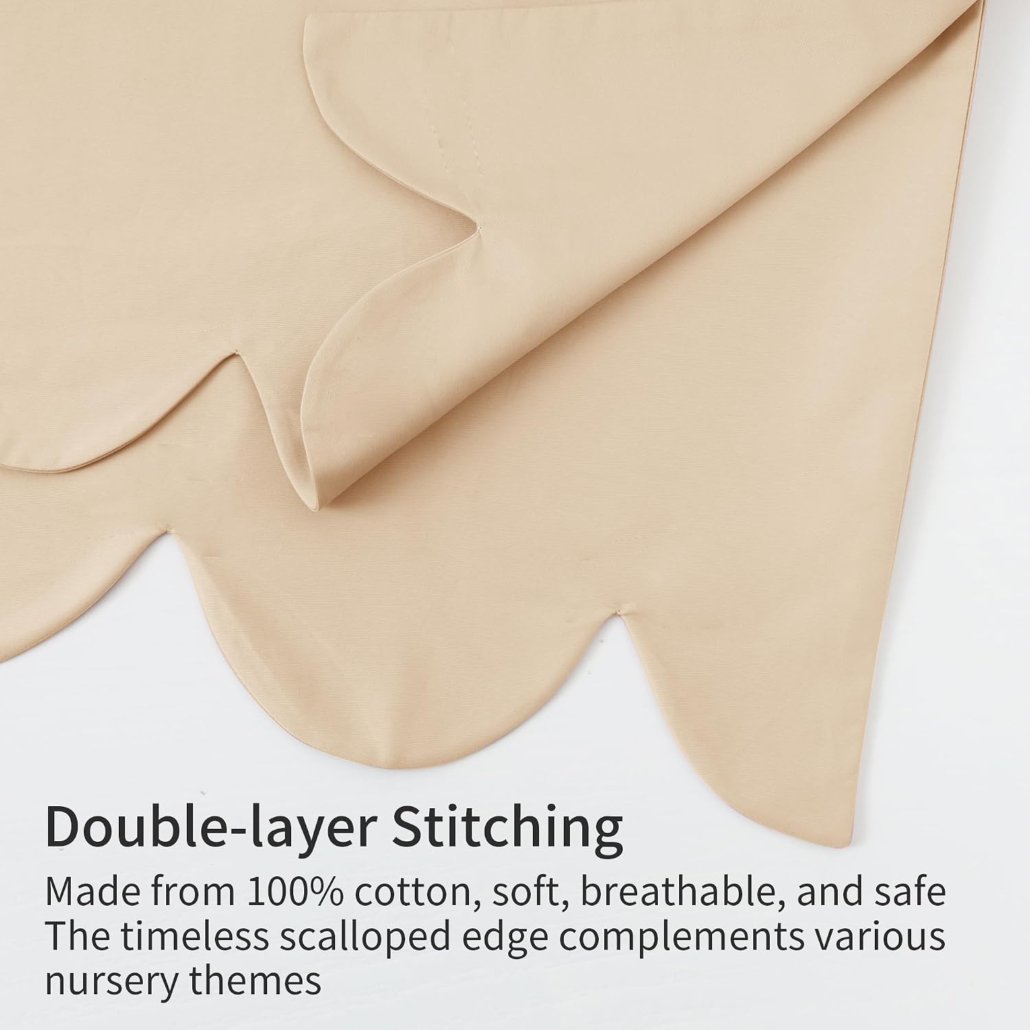 100% Cotton Scallop Edge Crib Bed Skirt, 28"x 52" with 14" Drop, 4-Sided Soft Breathable Cotton Bedding Skirt for Baby Boys Girls, Elegant Vintage Chic Boho Nursery Decor Toddler Bedskirt