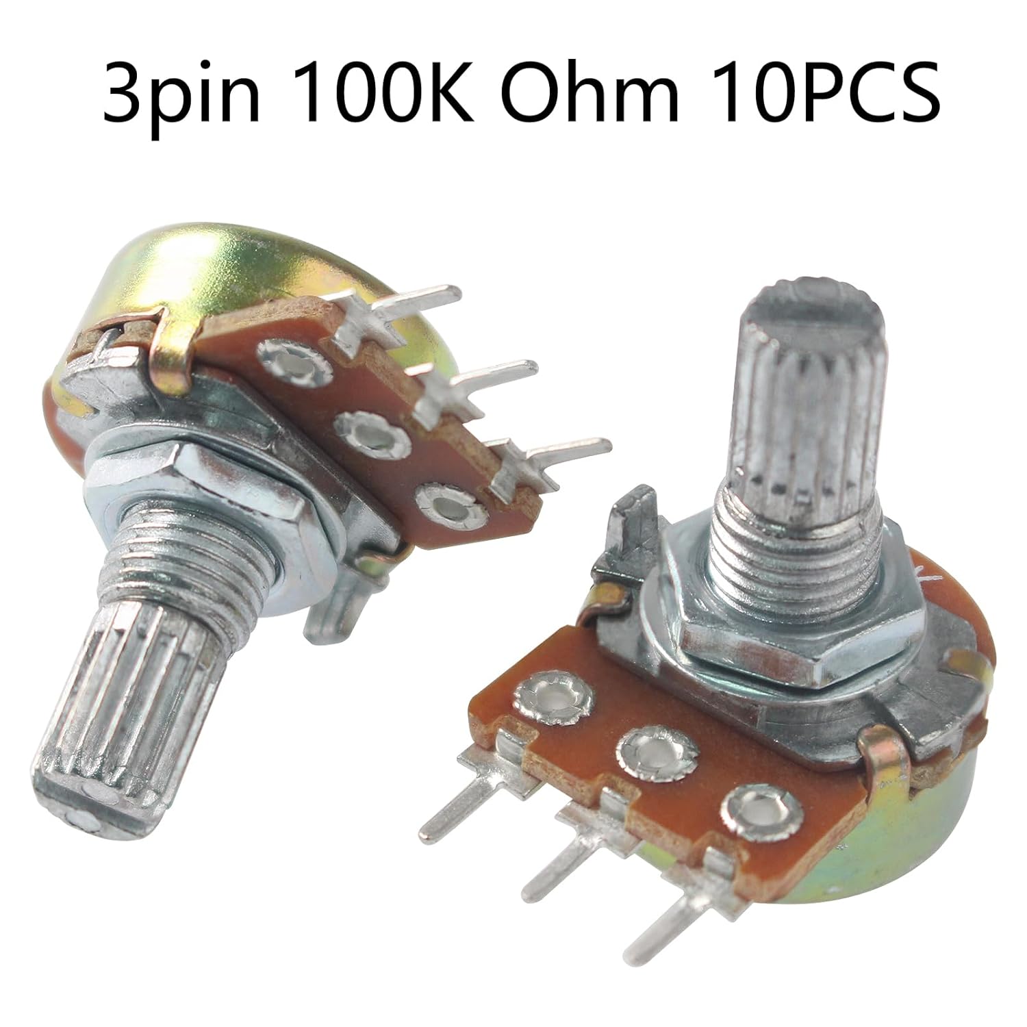 10Pcs WH148 Potentiometer 100K Ohm Variable Resistors 3-Pin 15mm Shaft Single-Joint Linear Potentiometers for Audio Volume Control, Light Dimming, Motor Speed Regulation & DIY Electronics Projects