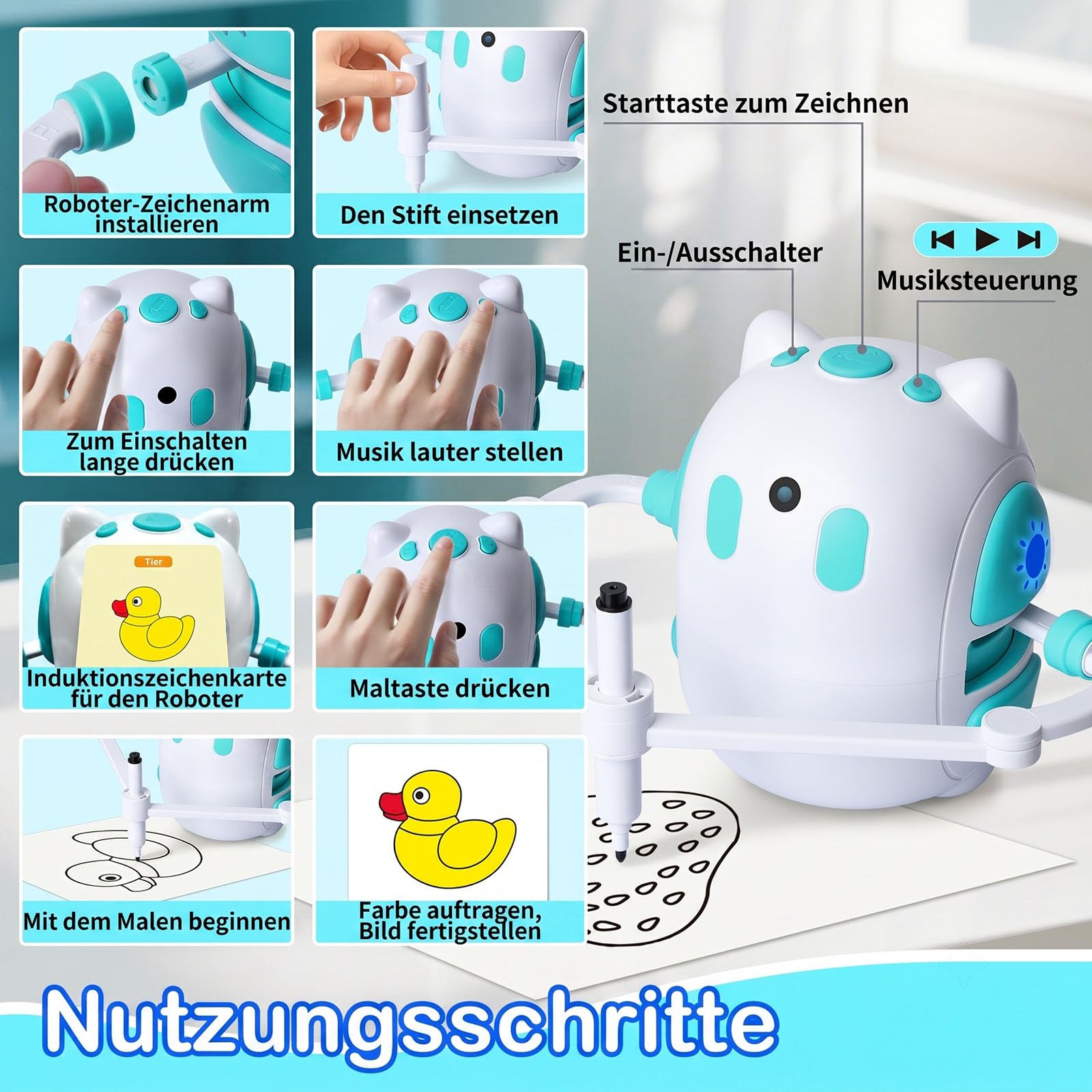 Zeichenroboter für Kinder 150 Lernkarten mit Sprachführung Montessori Malzeug Jungen & Mädchen 3-8 Jahre Geschenk Geburtstag Weihnachten (Englische Version)