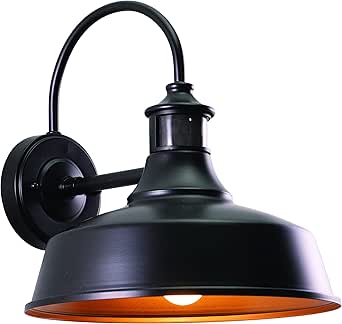 VAXCEL Dorado Outdoor Steel Wall Light with Motion Sensor, 12" W x 12.25" H Rustic Farmhouse Gooseneck Wall Sconce for Porch, Patio, Deck, or Front Door, Bronze