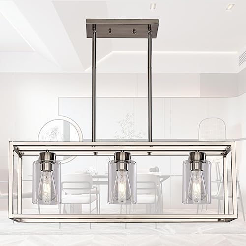 XILICON Accesorios de iluminación de comedor colgantes de níquel cepillado de 3 luces modernas lámparas colgantes contemporáneas con pantalla de