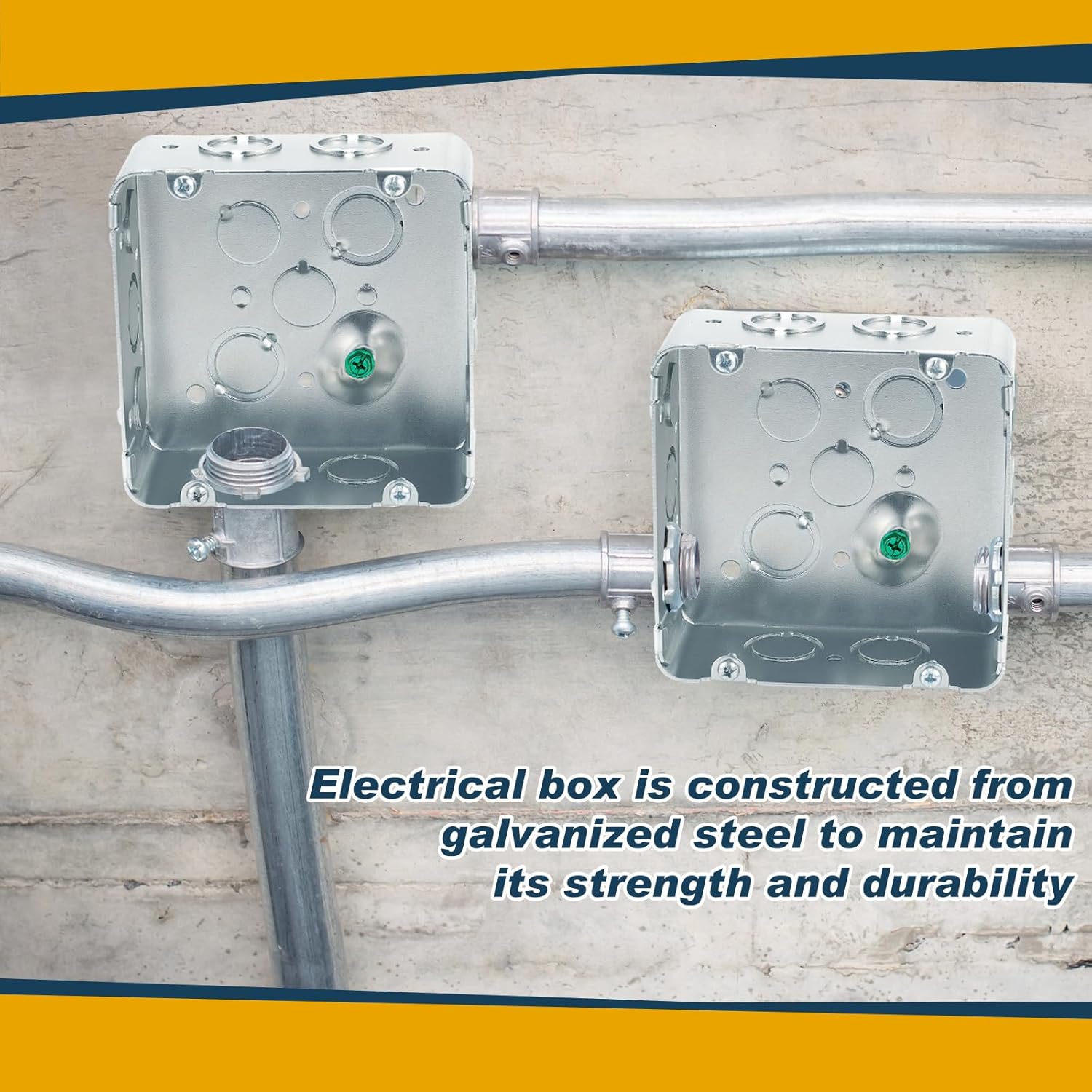 Copkim 8 Pcs 4-11/16 x 4-11/16 Inch Metal Electrical Junction Box, 2-1/8 Inch Deep Square Electrical Box Silver Galvanized Steel Drawn Construction(Classic)