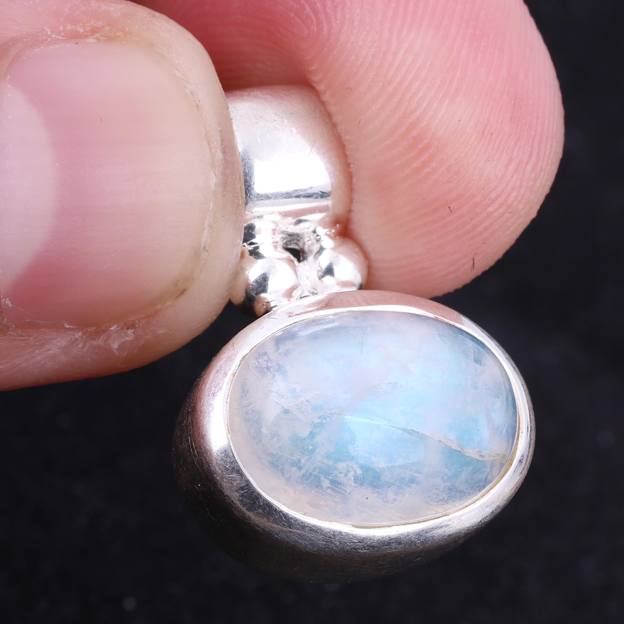 Auffälliger Regenbogen Mondstein Anhänger 925 Sterling Silber Handgefertigter Natürlicher Edelstein Anhänger