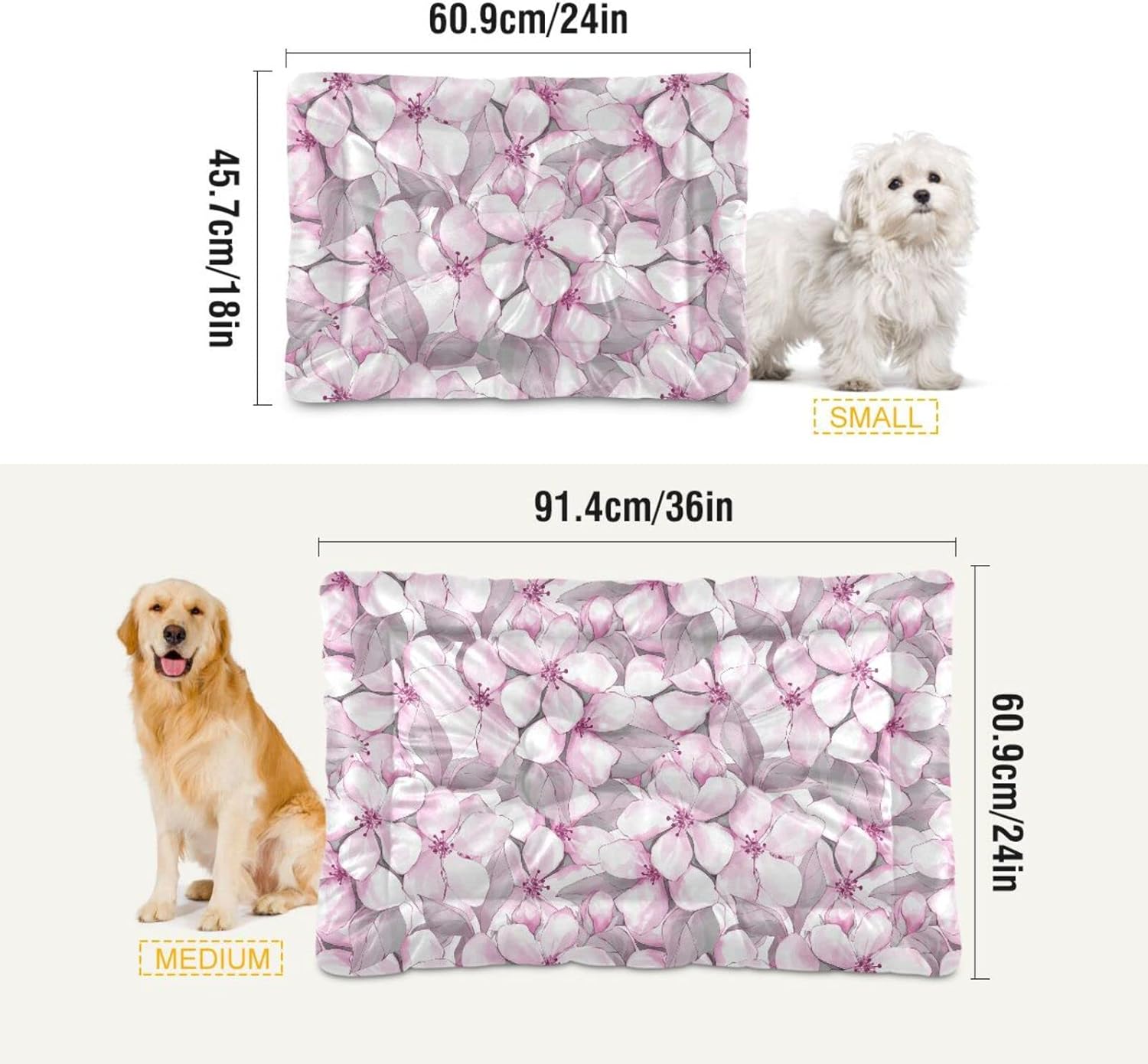 review Spring Floral Dog Cat Bed Washable Crate Pet Bed Anti-Slip Comfortable Puppy Kennel Bed for Small Medium Large Dogs Cats, 18 x 24 Inch