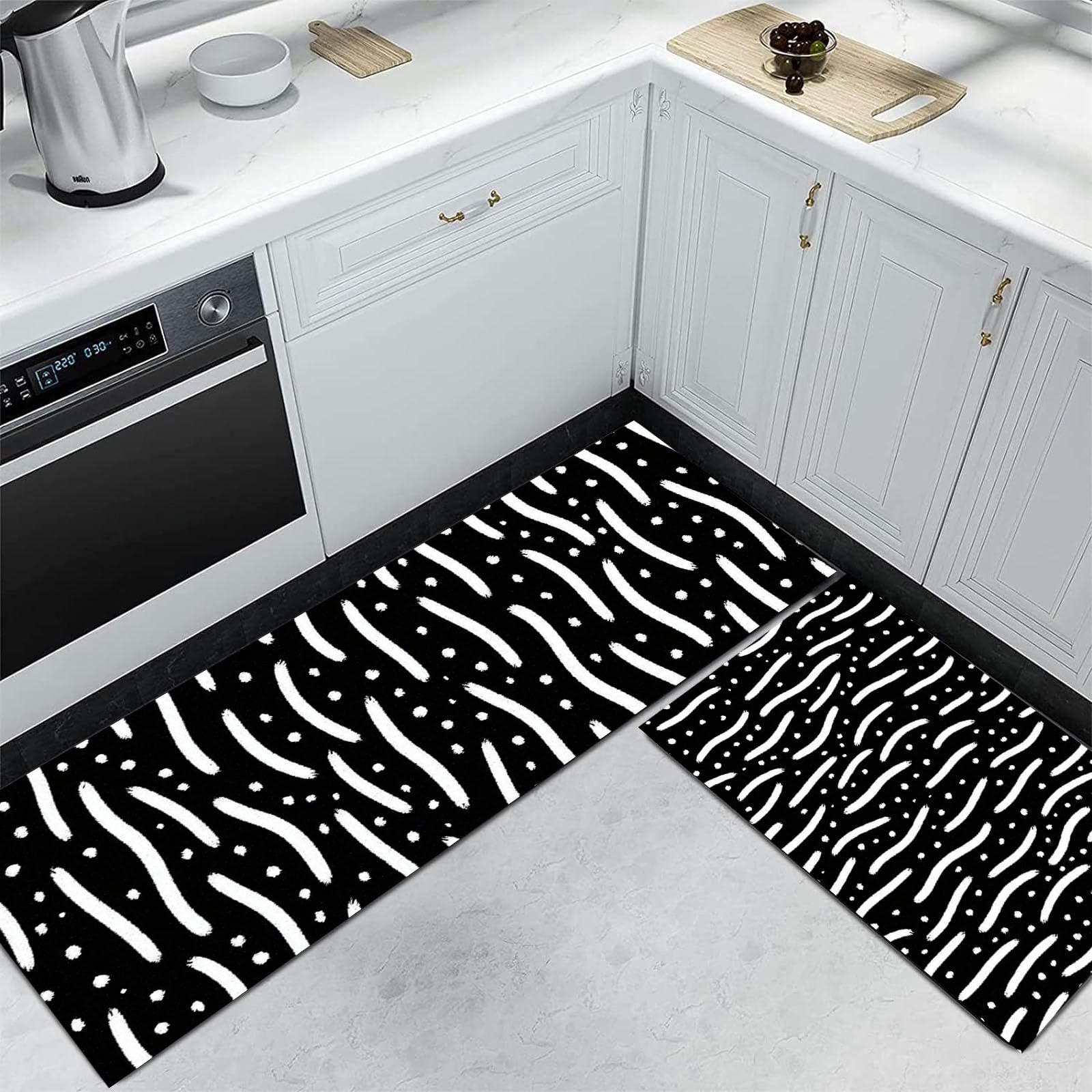Alfombra de cocina abstracta para llenar de estilo y confort tu zona de lavado