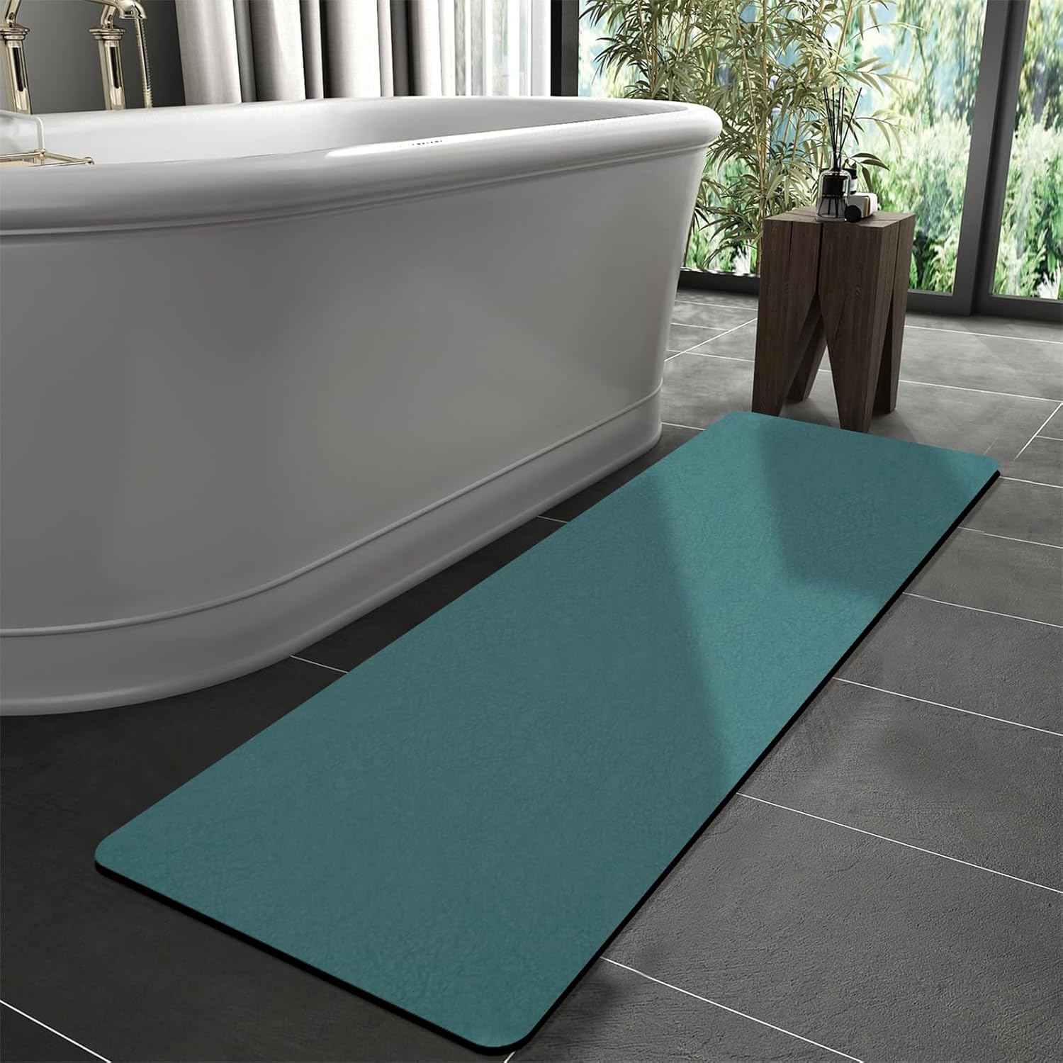 Diatomaceous Earth Bath mat 15.7" x 59.1" Extra Long Bathtub mat Super Absorbent Fast Drying Non-Slip Shower Mat Thin Bathroom Floor Mat, Fit Under Door - Bath mat in Front of Bathtub Dark Green 15.7" x 59.1"