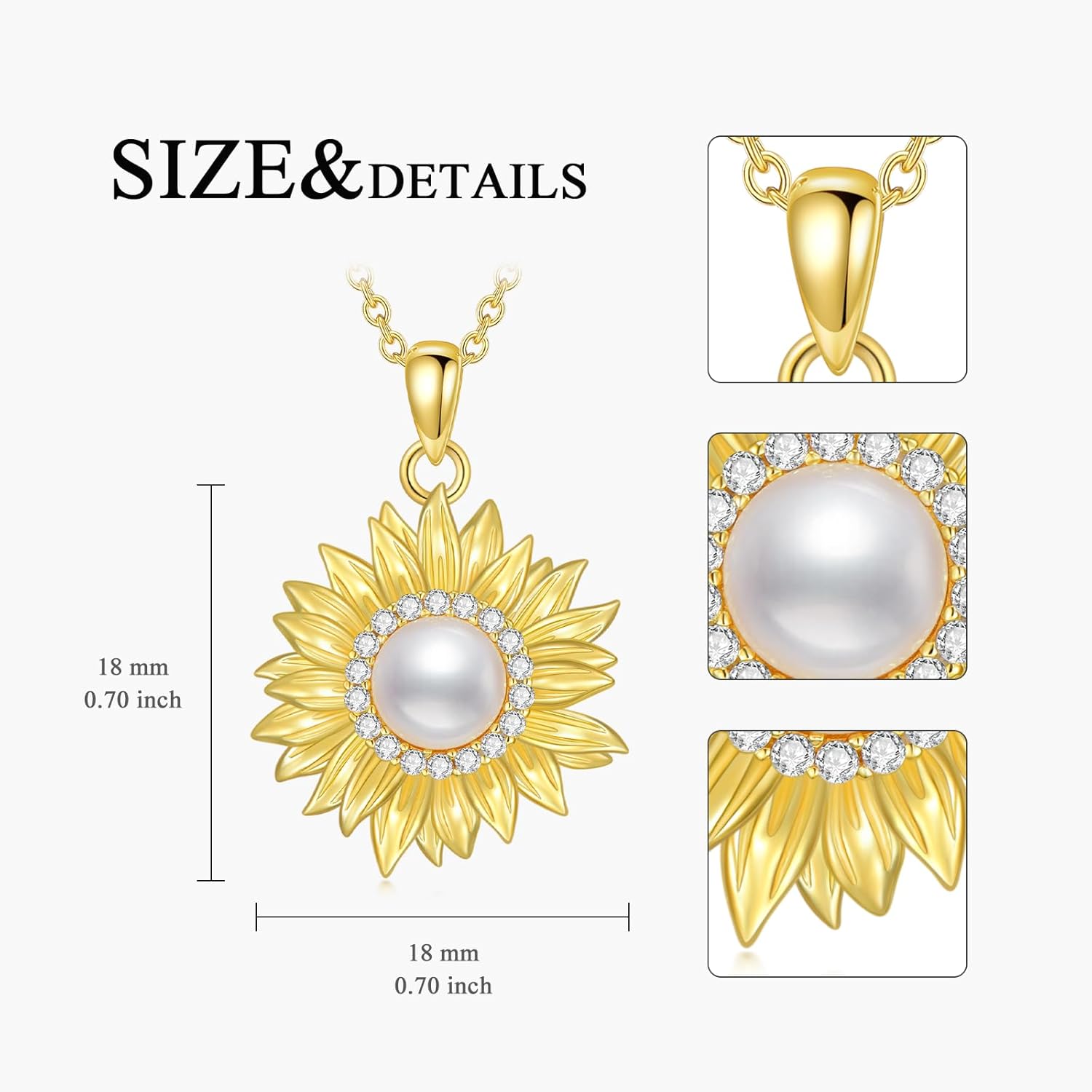 Sunflower Pearl Necklace for Women 925 Sterling Silver Freshwater Pearl 18K Gold Plated Sunflower Pendant You Are My Sunshine Necklace Ladies Jewelry Gifts for Valentines Day - Image 5