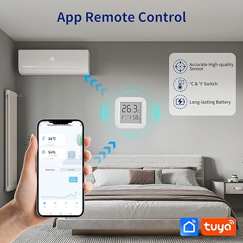 Miniatura 2 de eMylo Termómetro de interior Bluetooth, termómetro higrómetro digital, monitor de temperatura y humedad, termómetro higrómetro, mini higrómetro para