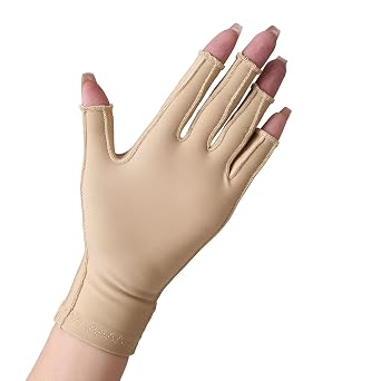 NURCOM Compression Arthritis Gloves, Open Finger, Beige L | Carpal Tunnel, Tendinitis, Tendonitis, Fits Left & Right Hand, Pain & Swelling Relief, Unisex