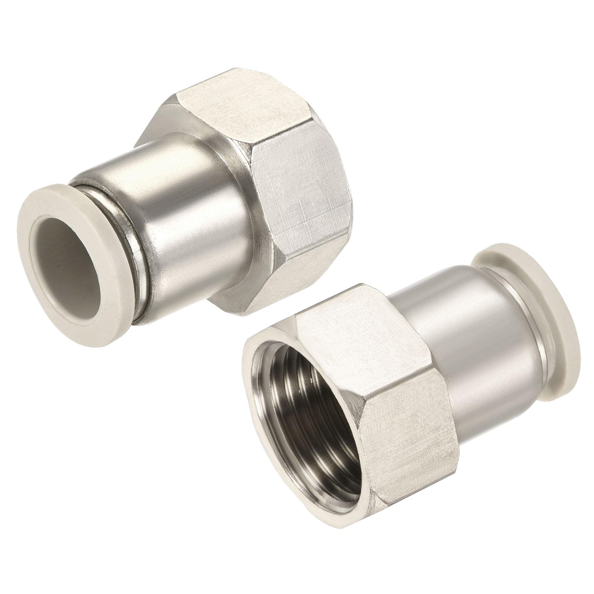 sourcing map Push to Connect Fittings 1/2PT Female Thread Fit 12mm Tube OD Nickel-plated Copper Straight Union Fitting, Pack of 2
