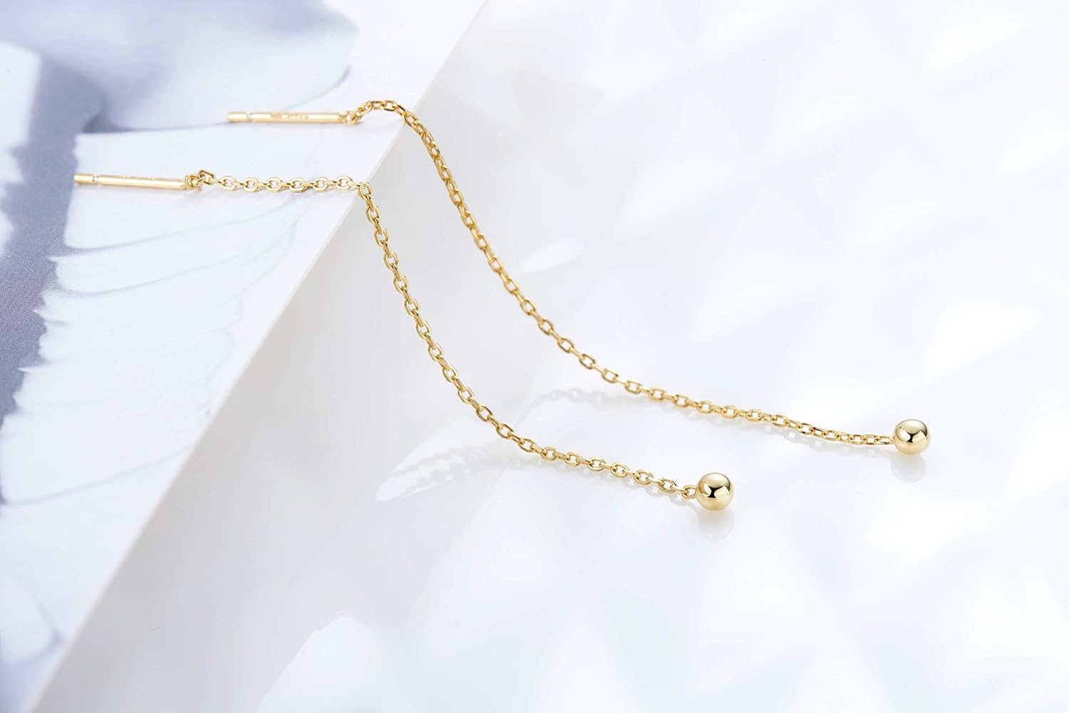 S.Leaf Threader Earrings for Women 925 Sterling Silver Gold Plated Hypoallergenic Backless Ardant Chain Duster Tassel Drop Double Piercing Pull Through Earrings for Women Trendy