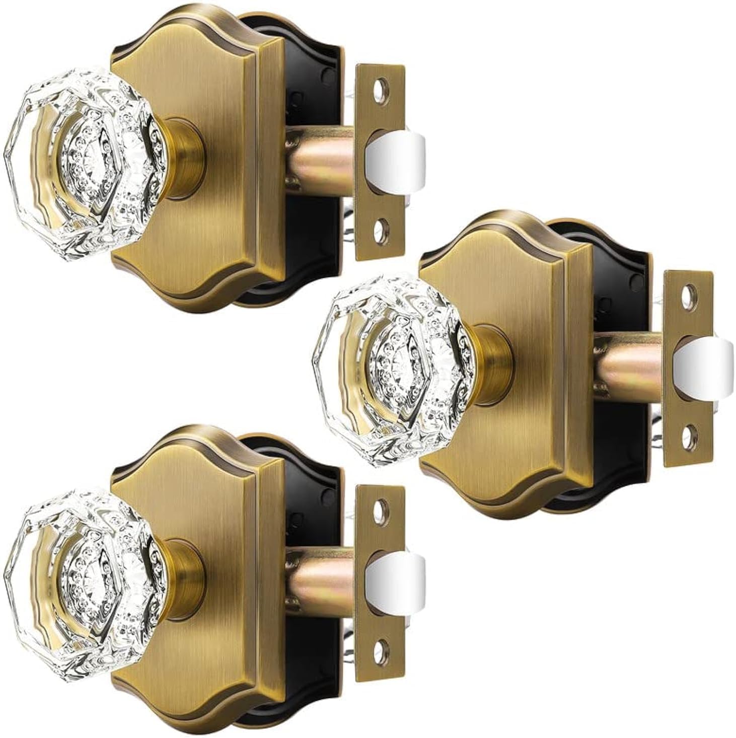 Orger Octagonal Crystal Door Knobs 5 Pack, Interior Privacy Door Handle for Bed/Bathroom with Pin Lock Inside, Antique Bronze Vintage Rosette Door Knob with Heavy Duty Genuine Glass