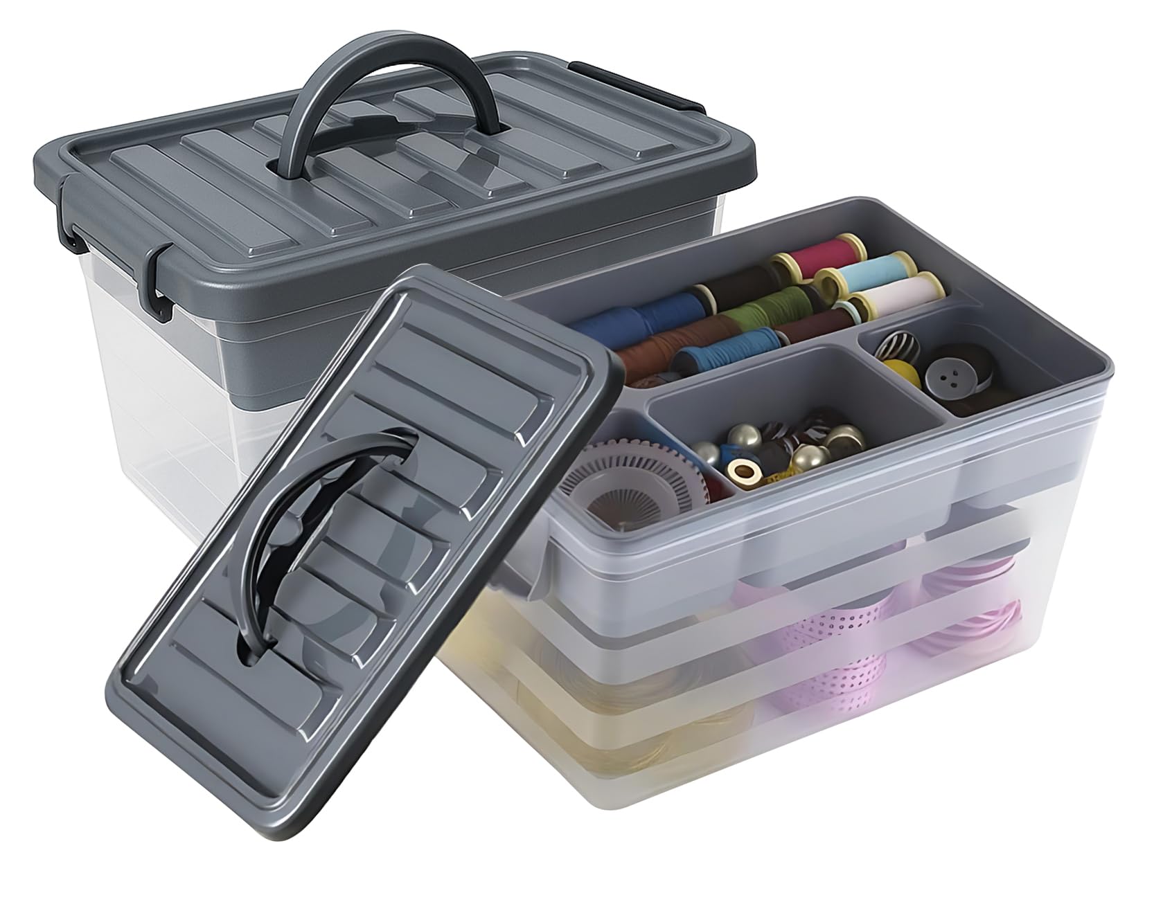BH | Small Clear Plastic Storage Box | 6 Litre | 2 PCs | Organising Removable Tray | Stackable | Utility | Multi-Purpose | Stationery, Sewing, Art Craft Supplies - BEST HOUSE