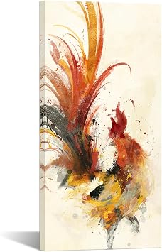 KREATIVE ARTS Modern Abstract Farm Rooster Canvas Wall Art for Farmhouse Kitchen and Bathroom Decor, Vertical Chicken Painting on Canvas for Rustic Living Room, Farm Animal Rooster Picture 20x40
