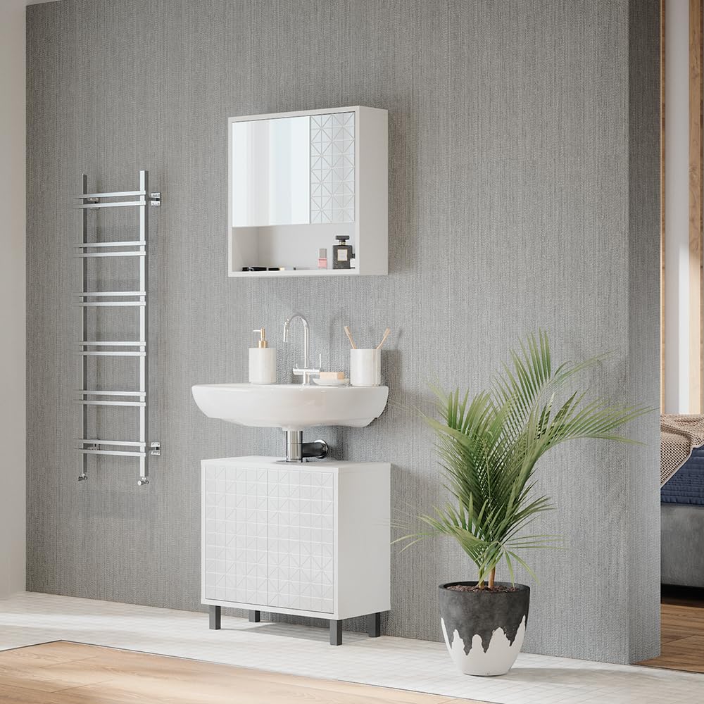 Armoire De Toilette Mila Vicco – Blanc, Avec Miroir, Moderne (55x14x45 Cm)