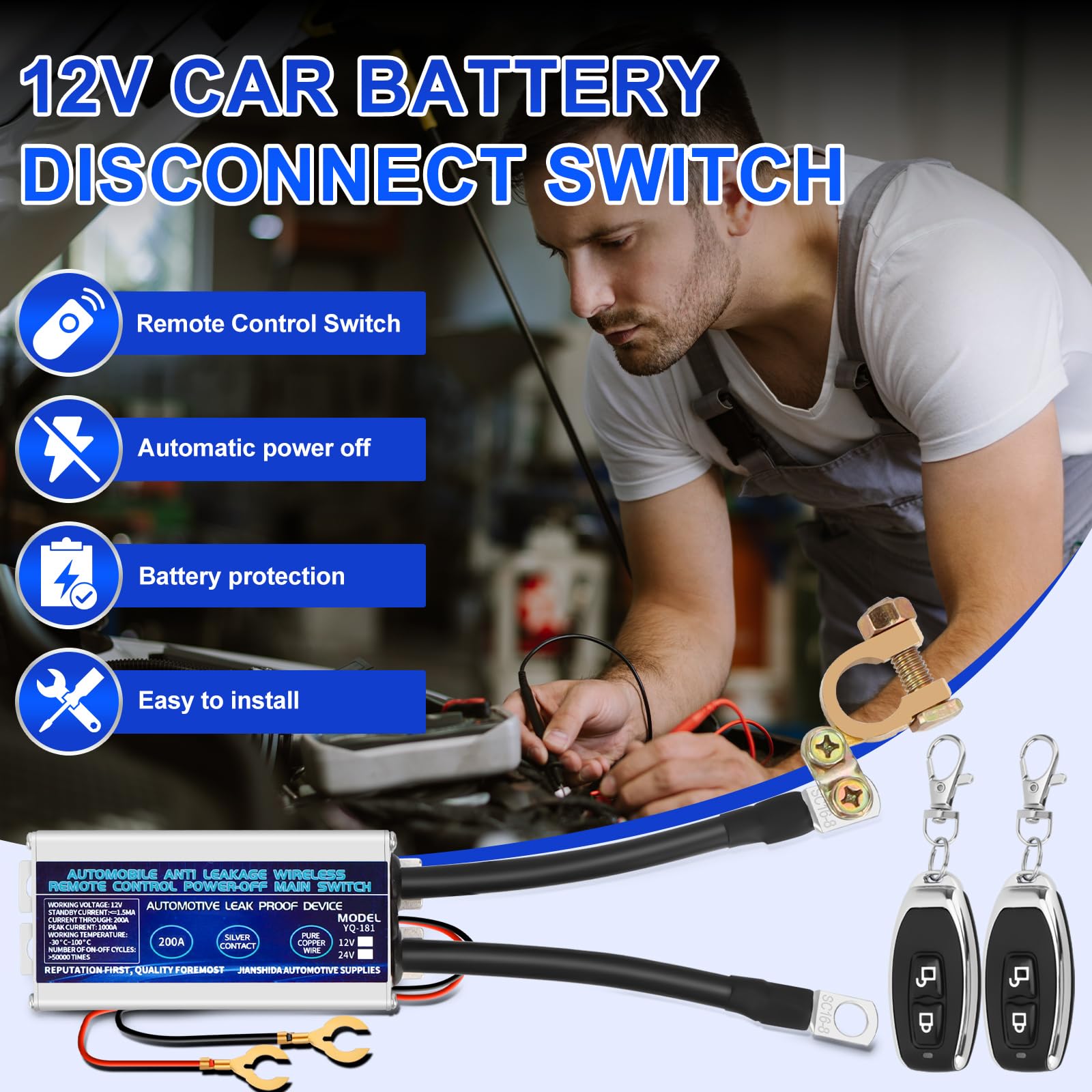 Coupe Circuit Batterie 12V Télécommande, Interrupteur 12V, Circuit Voiture Interrupteur, Coupe Batterie Voiture, pour caravanes, motos, RV, ATV, camions, bateaux