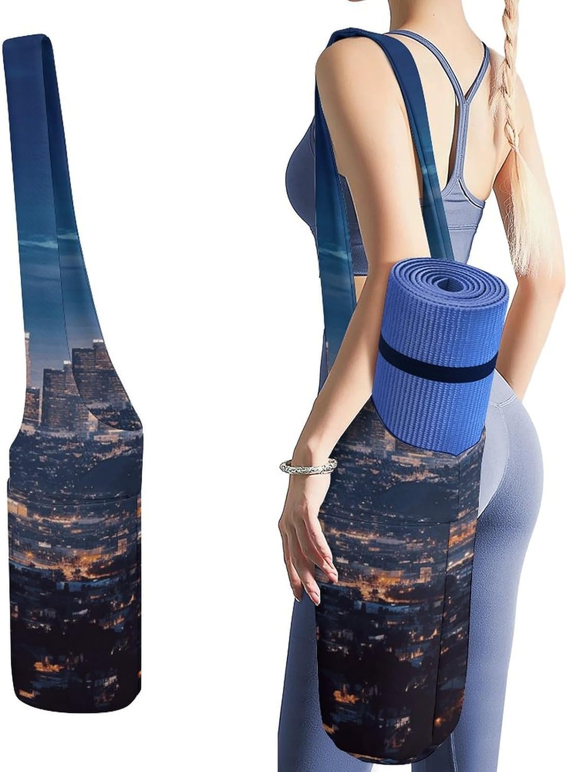 Los Angeles Skyline Yoga Mat Bag Yoga Backpack Multi Pocket Exercise Yoga Mat Carrier Multi-Functional Storage Bag for Pilates Beach Travel And Everyday Use