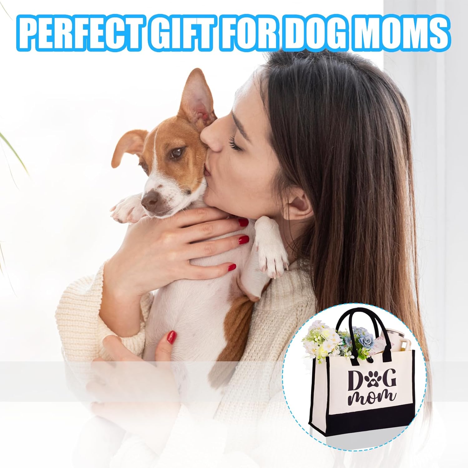 Dog Mom Gifts for Women Tote Bag Gifts for Dog Lovers Women Practical Grocery Bag for Birthday Christmas Gift Reusable Tote Bag for Shopping Travel Picnic(16.9''×12.6''×6.7'') - Image 4