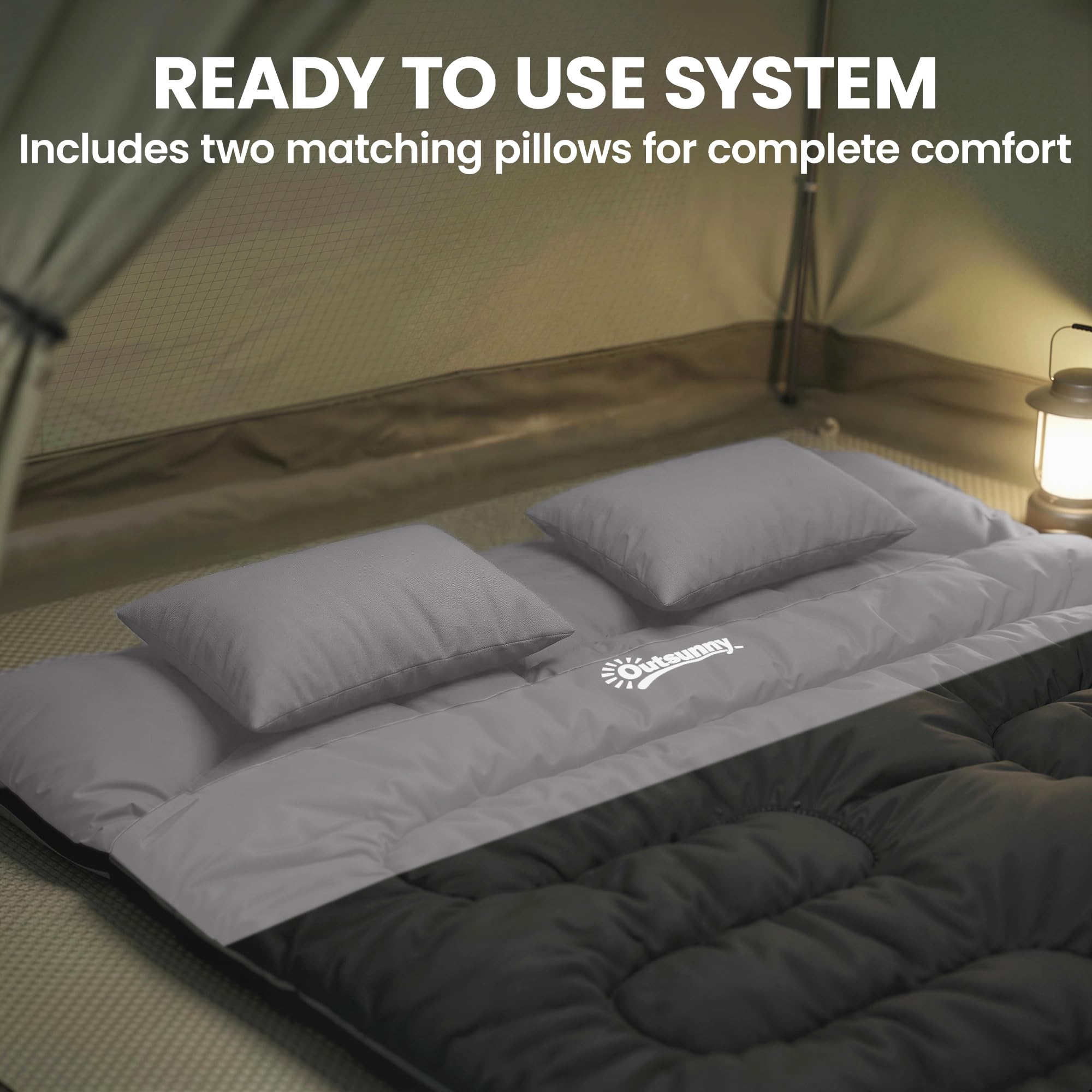 Outsunny Double Sleeping Bag with 2 Pillows, 220 x 160 cm Extra-Large Sleeping Bag for Adults, Detachable into Two Singles or Quilts, for Camping, Hiking — view 6