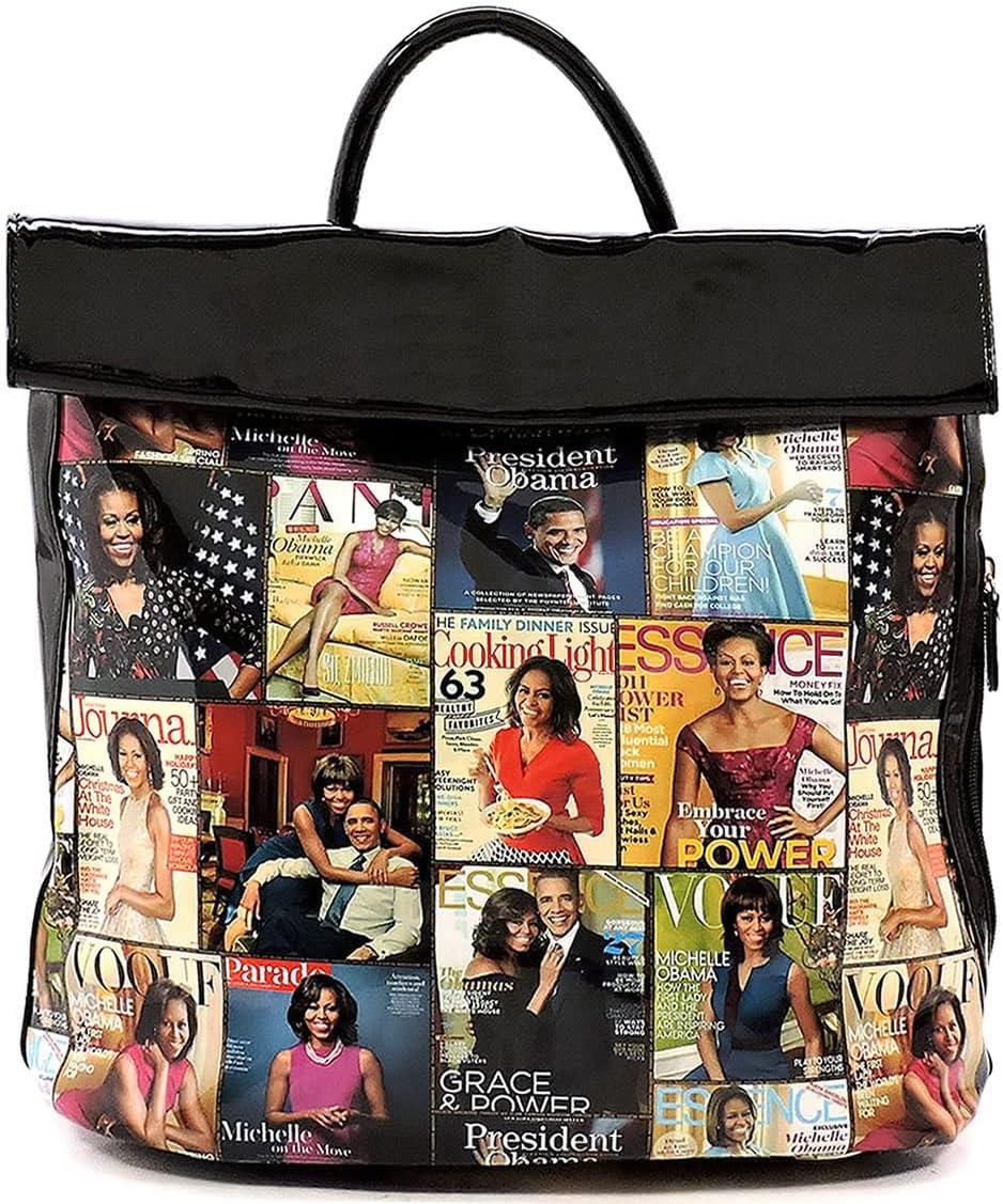 Michelle Obama Magazine Cover Collage Backpack Womens Fashion Purse Handbag