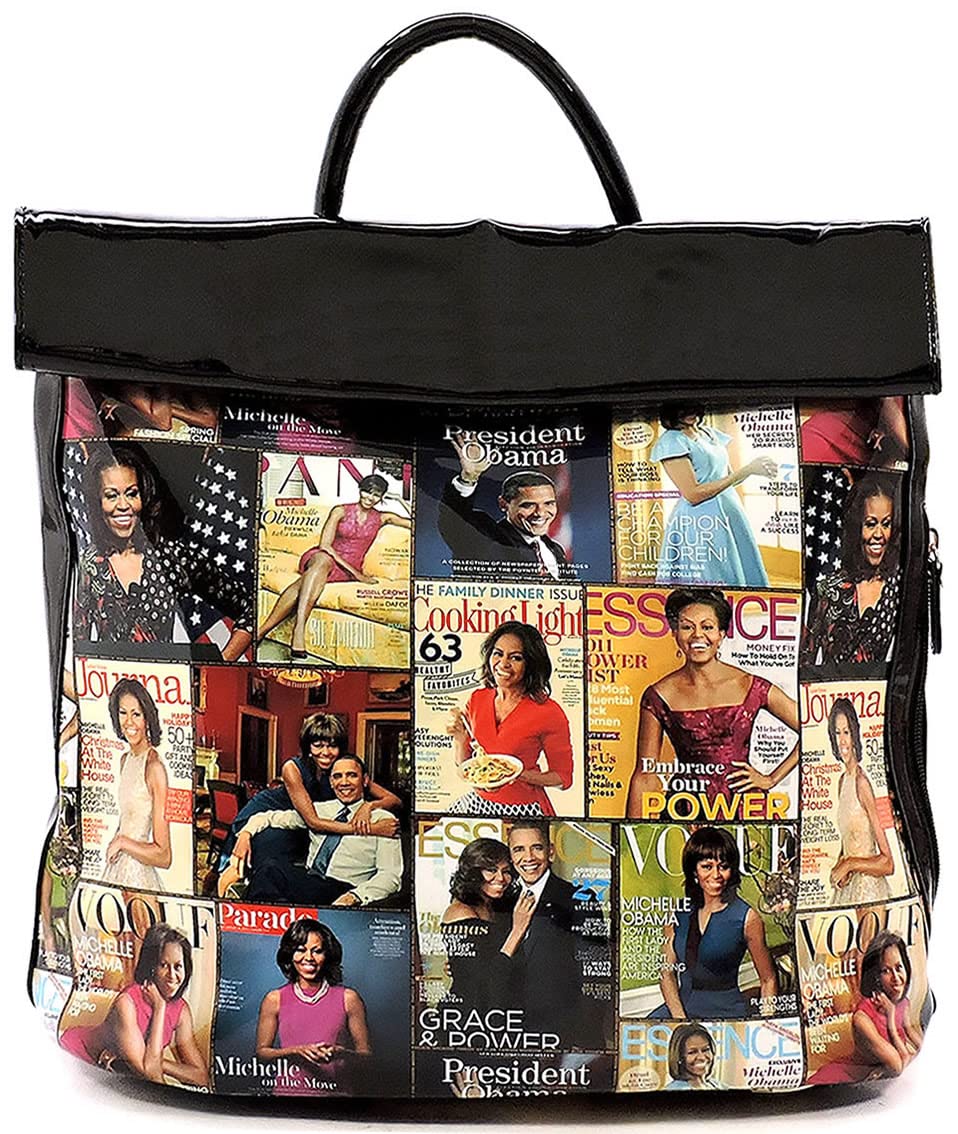 Michelle Obama Magazine Cover Collage Backpack Womens Fashion Purse Handbag