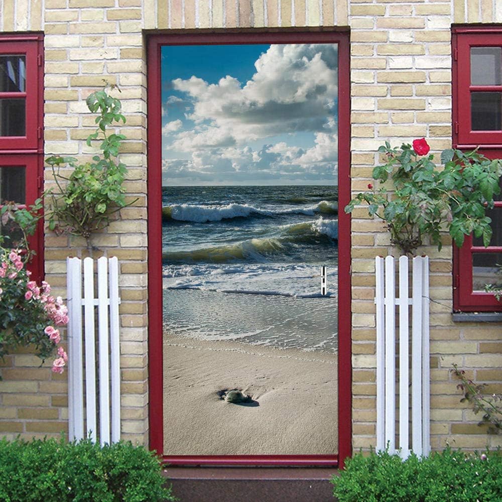 Asdsgh 3dドアステッカー風景壁画 白い雲 ビーチ 95 5 X Cm ベビーボーイズキッズガールズチルドレンルームドアステッカー用 正規店
